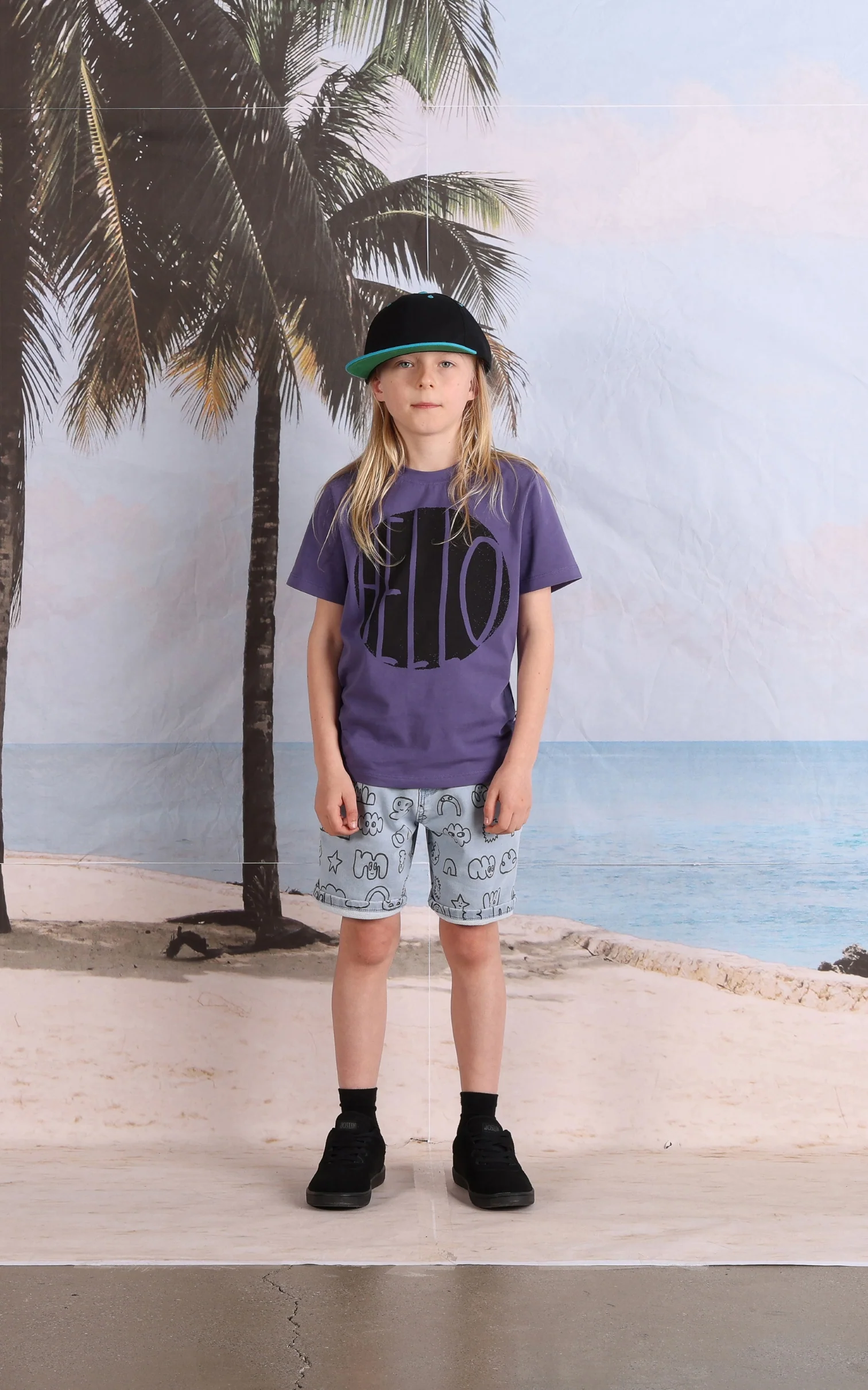 Minti Hello Stamp Tee - Purple - Image 3