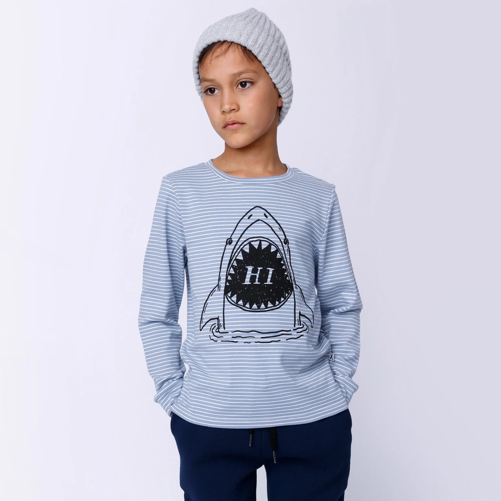 Hi Shark Tee - Muted Blue Stripe - Image 2