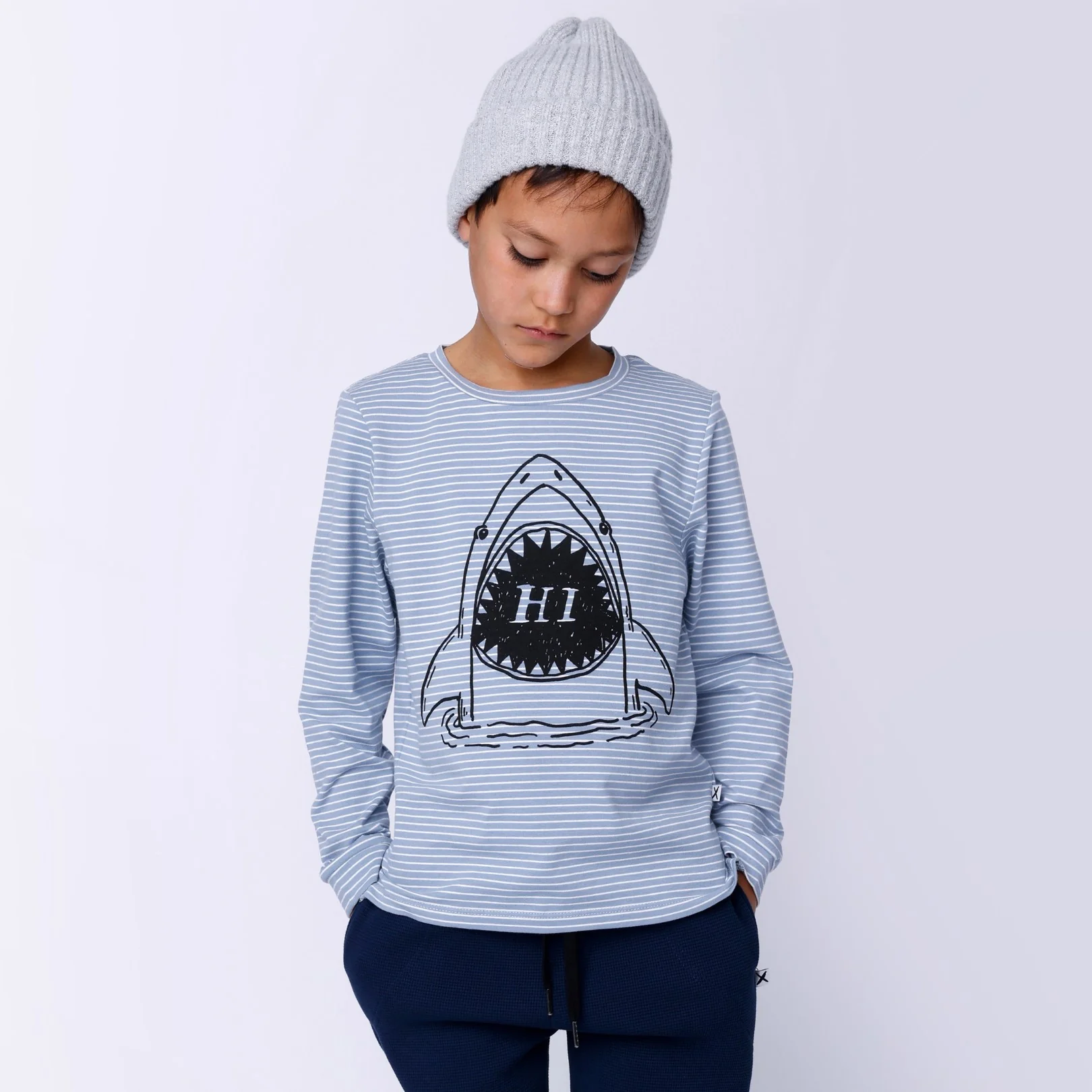 Hi Shark Tee - Muted Blue Stripe - Image 3