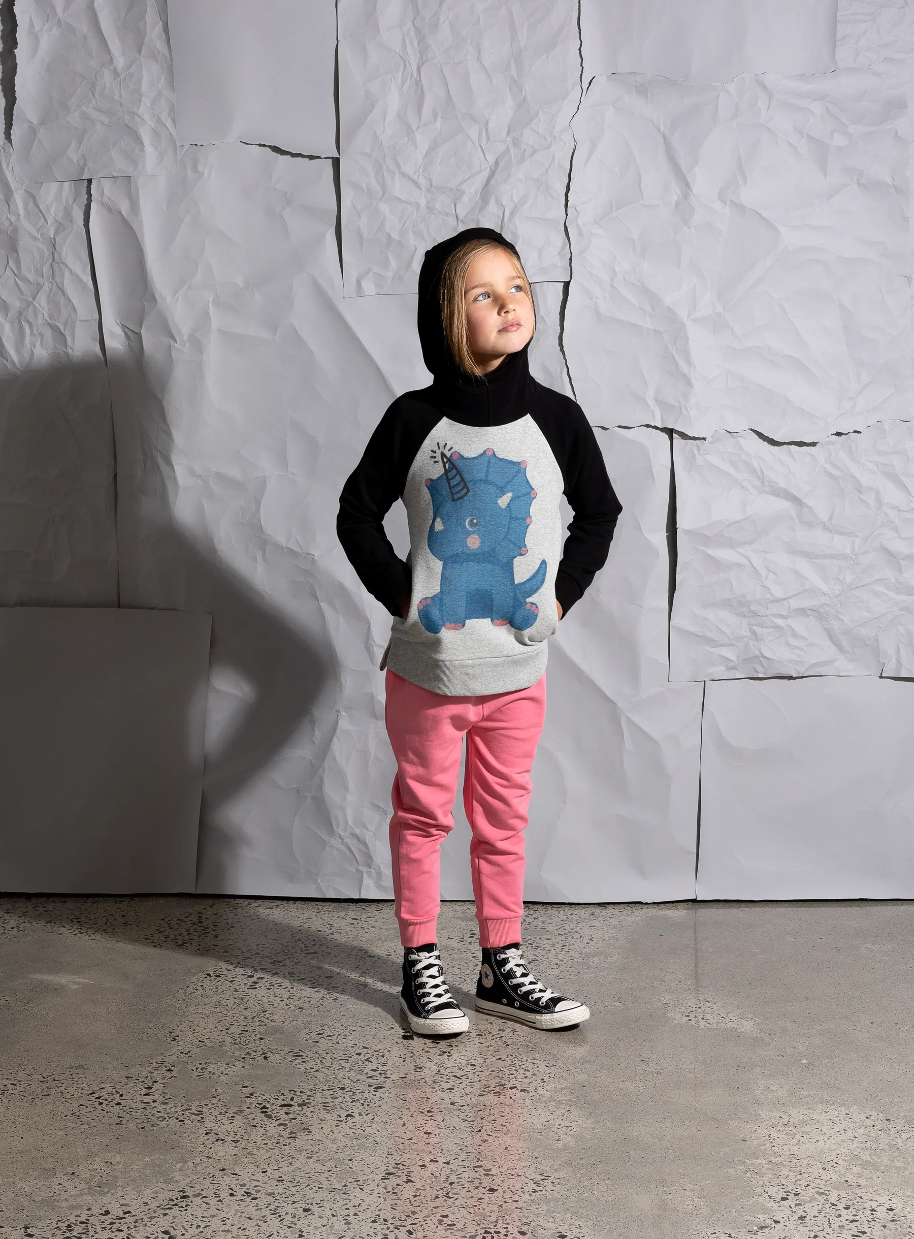 Minti Magical Dino Furry Hood - Grey Marle/Black - Image 2