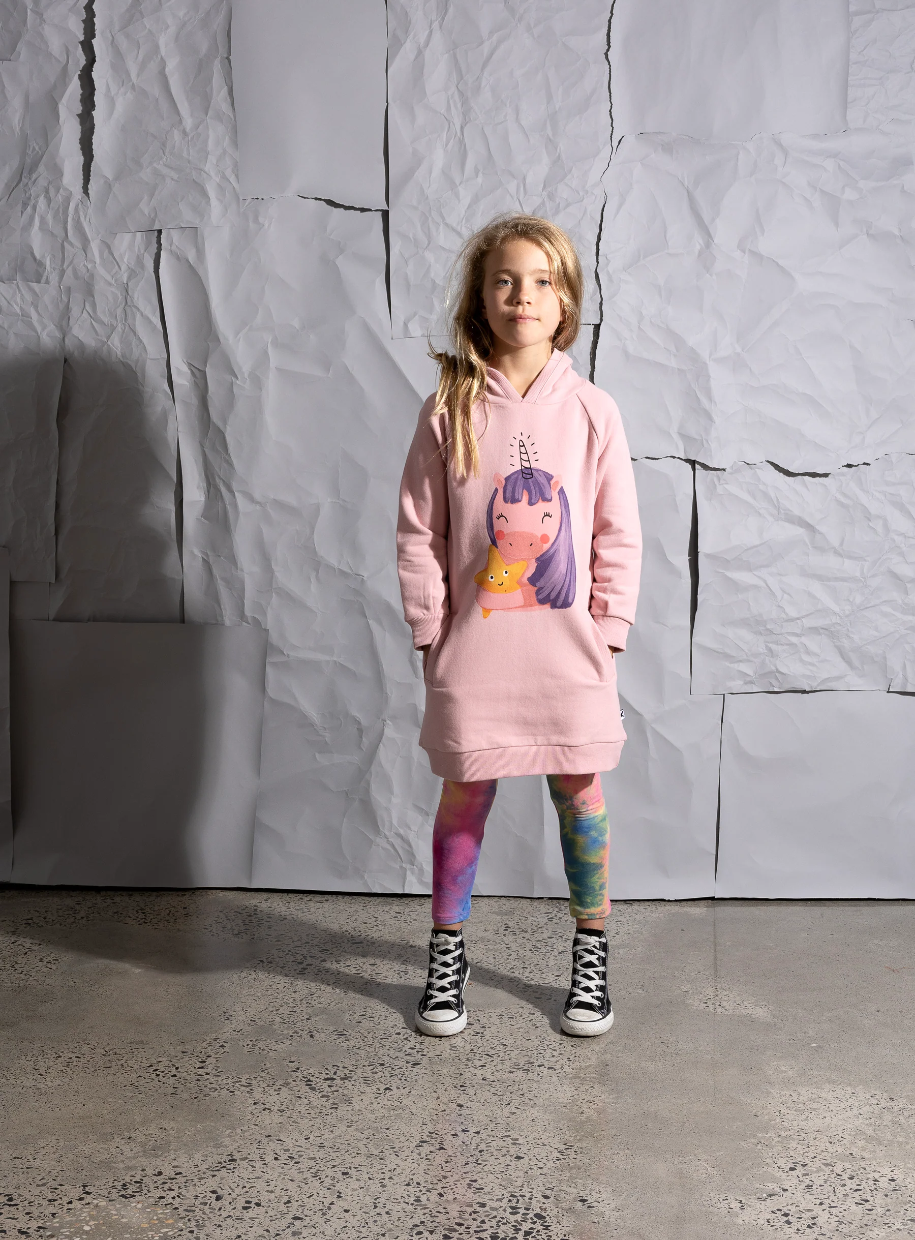 Minti Magical Friends Furry Hoodie Dress - Muted Pink - Image 4