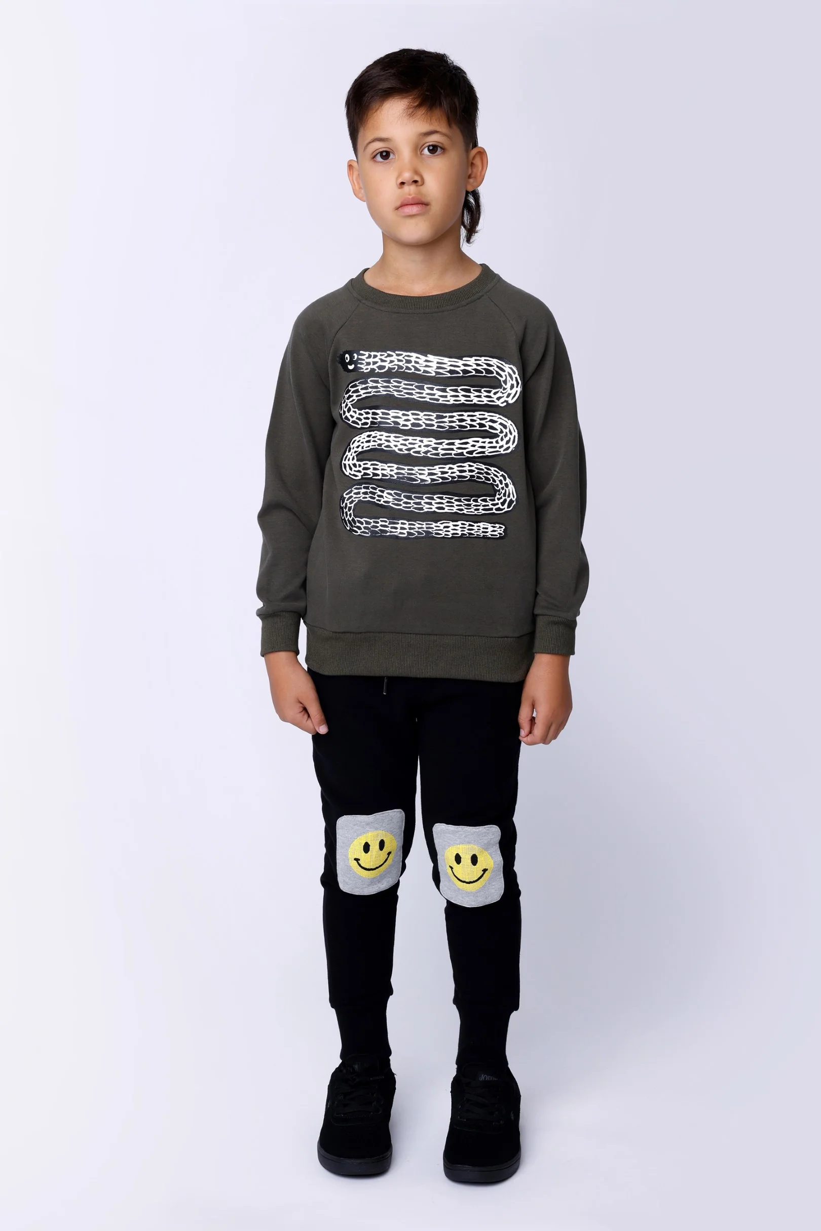 Pixelled Face Furry Trackies - Black/Grey Marle - Image 2