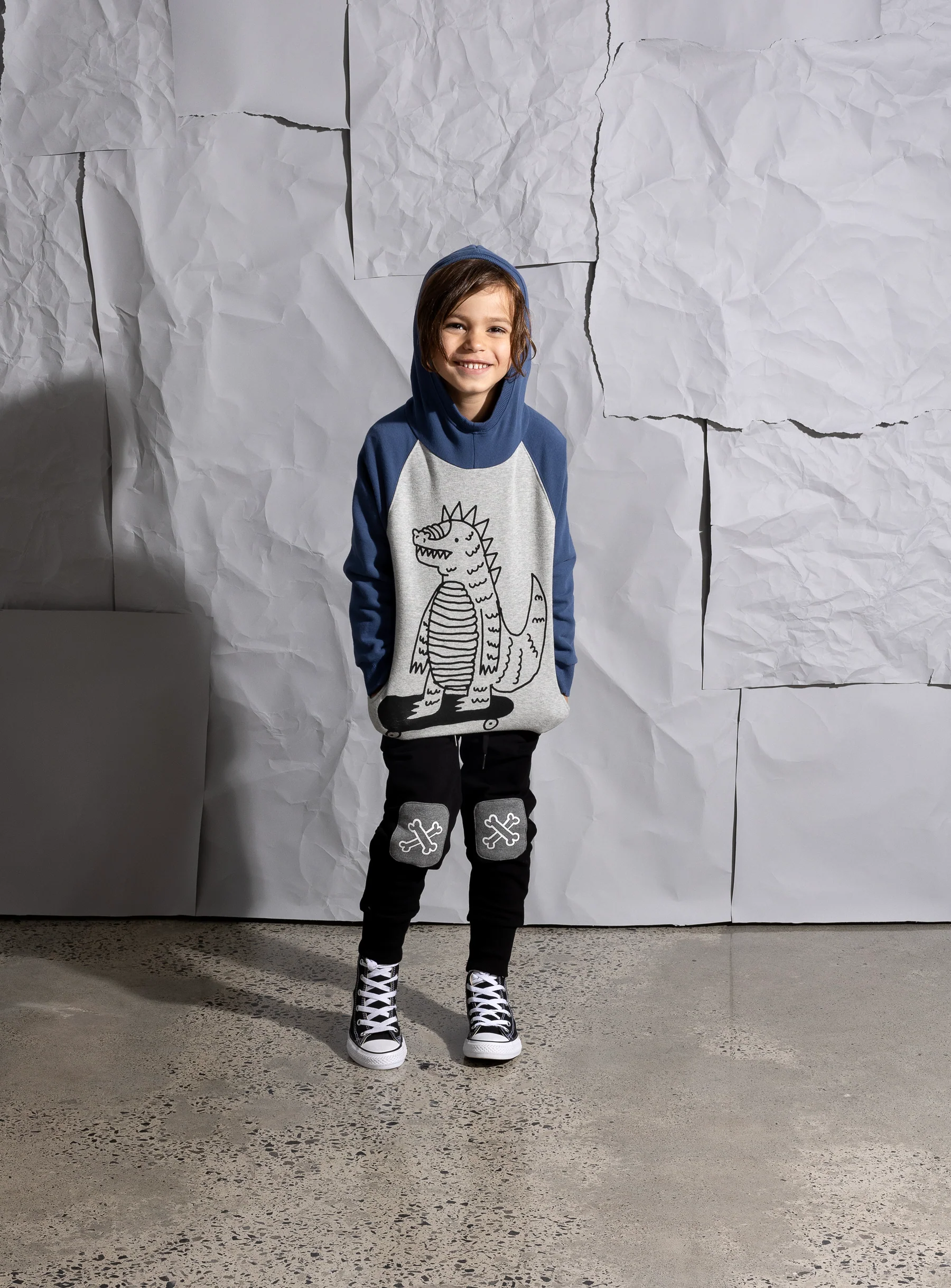 Minti Skate-Zilla Furry Hood - Grey Marle/Navy - Image 3