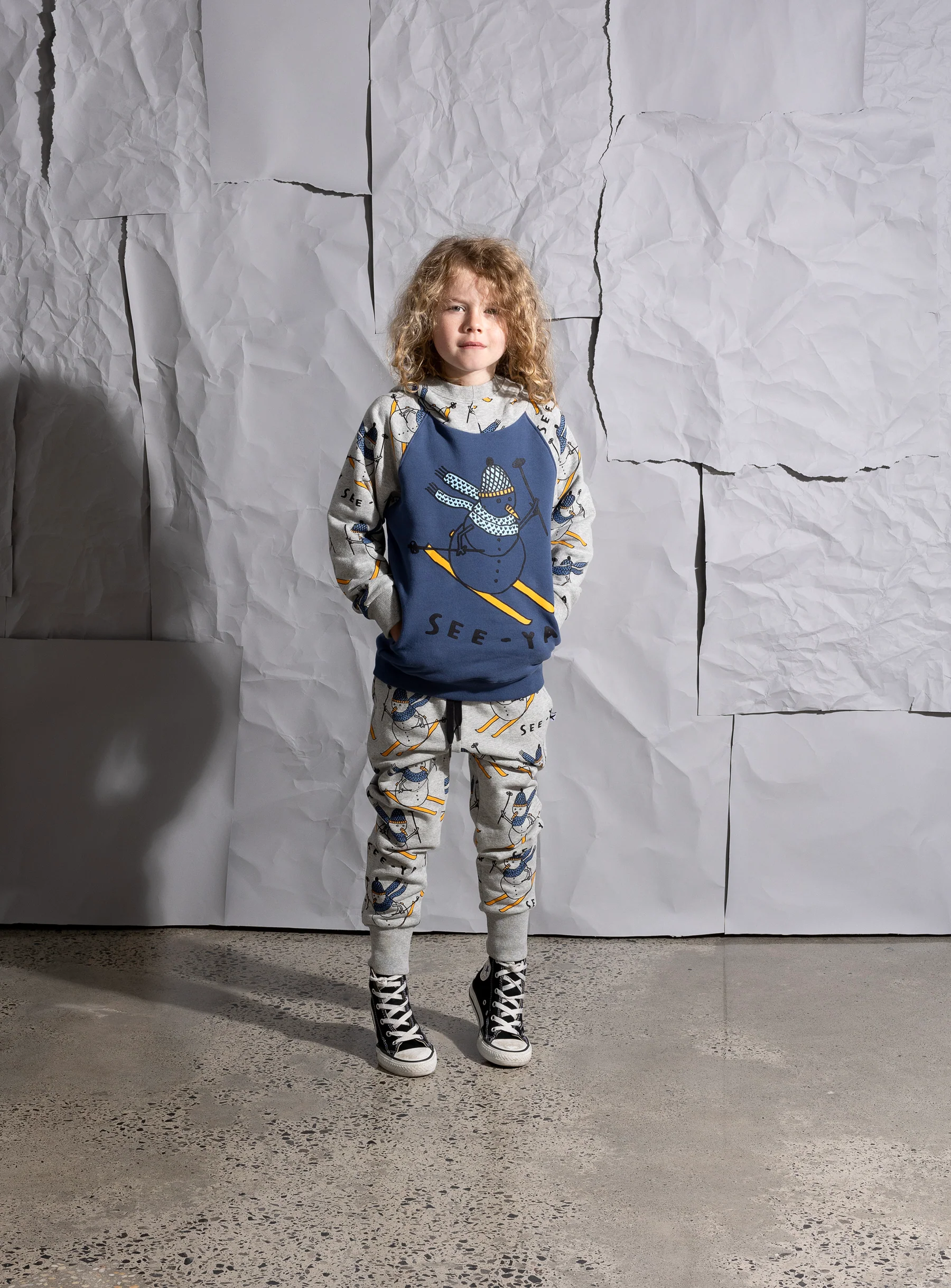 Minti Speedy Snowman Furry Hood - Navy/Grey Marle - Image 2