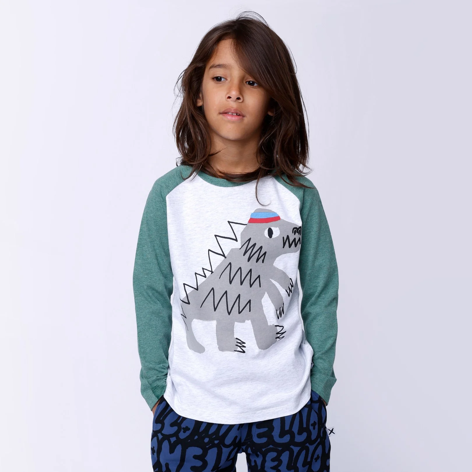 Sporty Dino Tee - White Marle/Forest Marle - Image 3