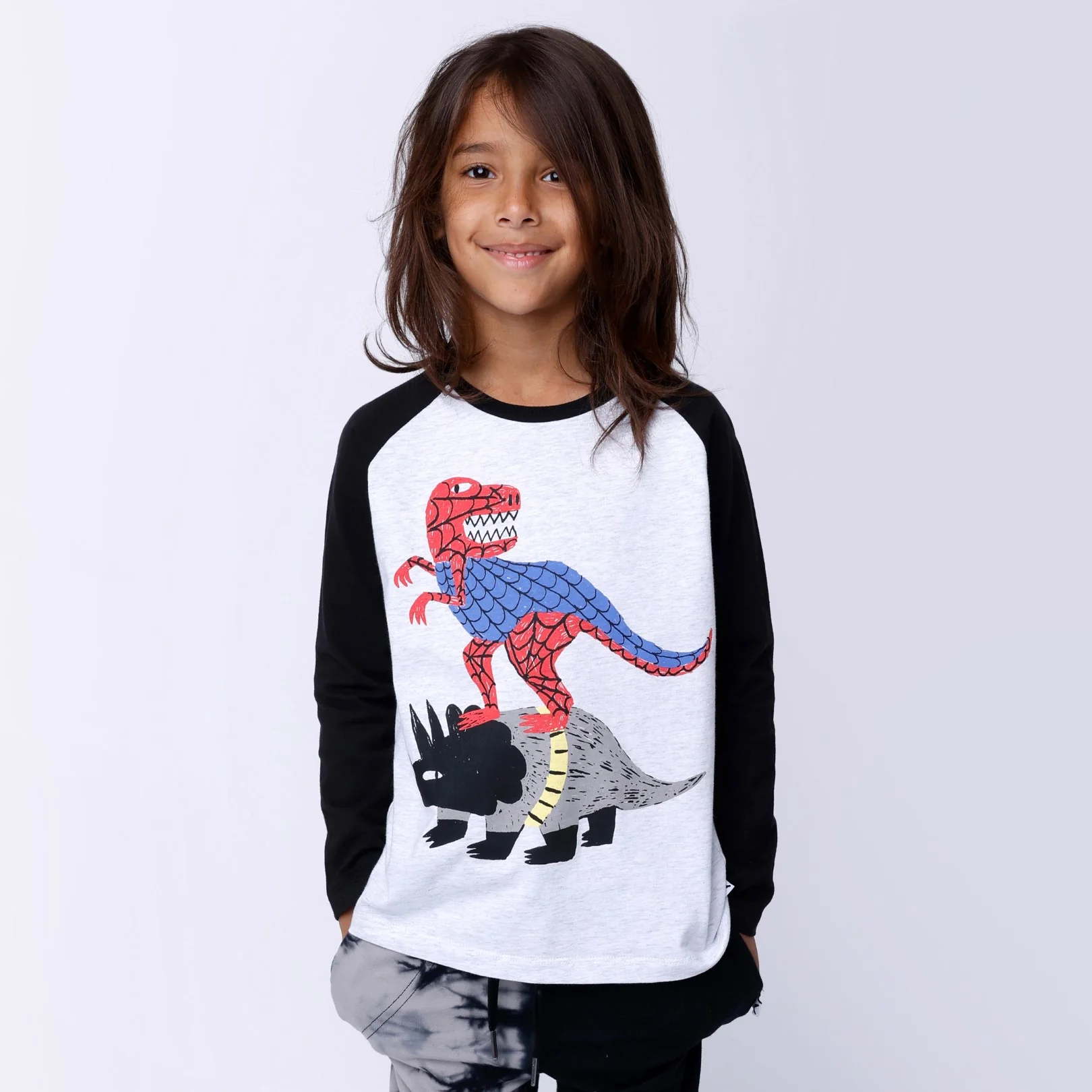 Super Dinos Tee - White Marle/Black - Image 2