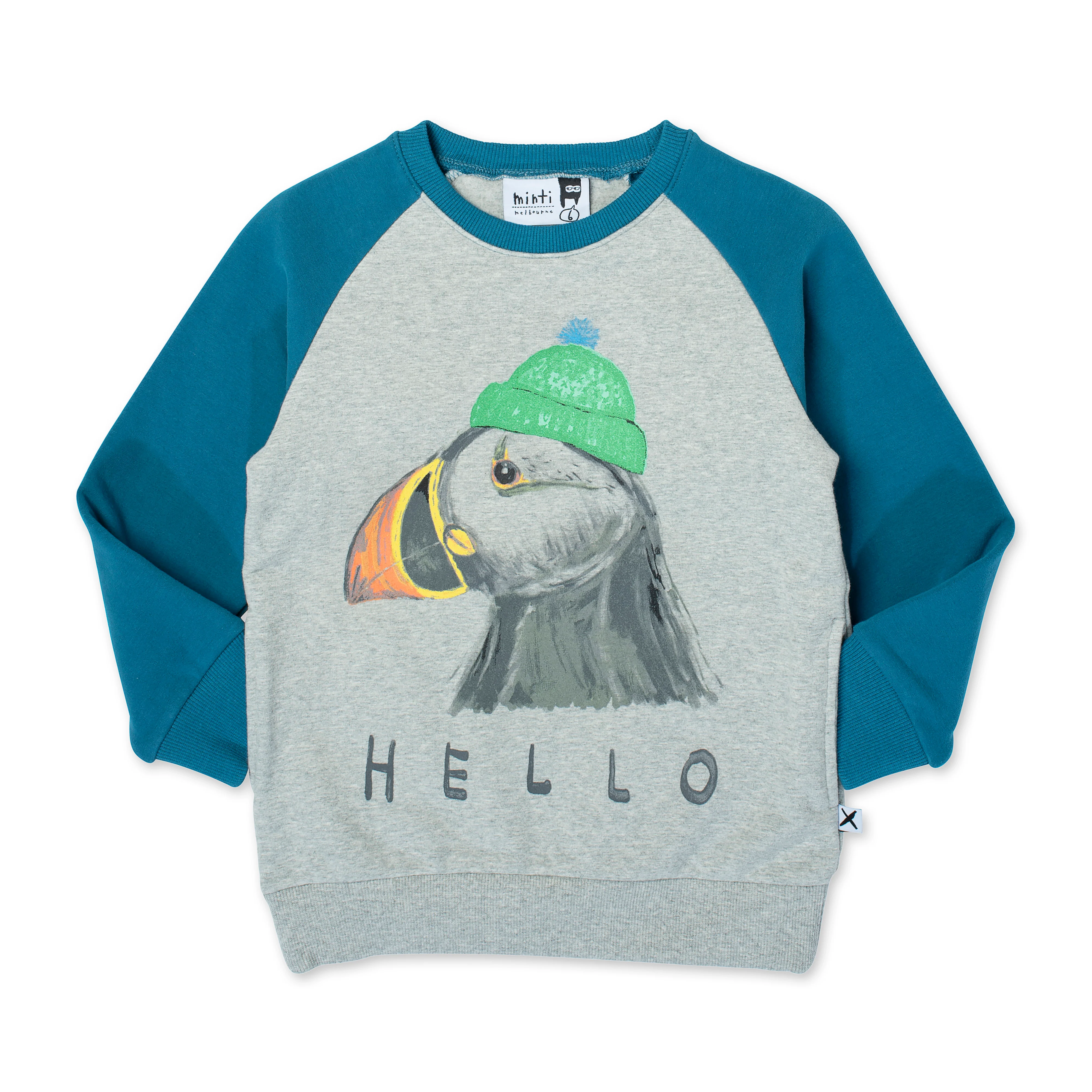 Minti Toasty Puffin Furry Crew - Grey Marle/Teal - Image 5