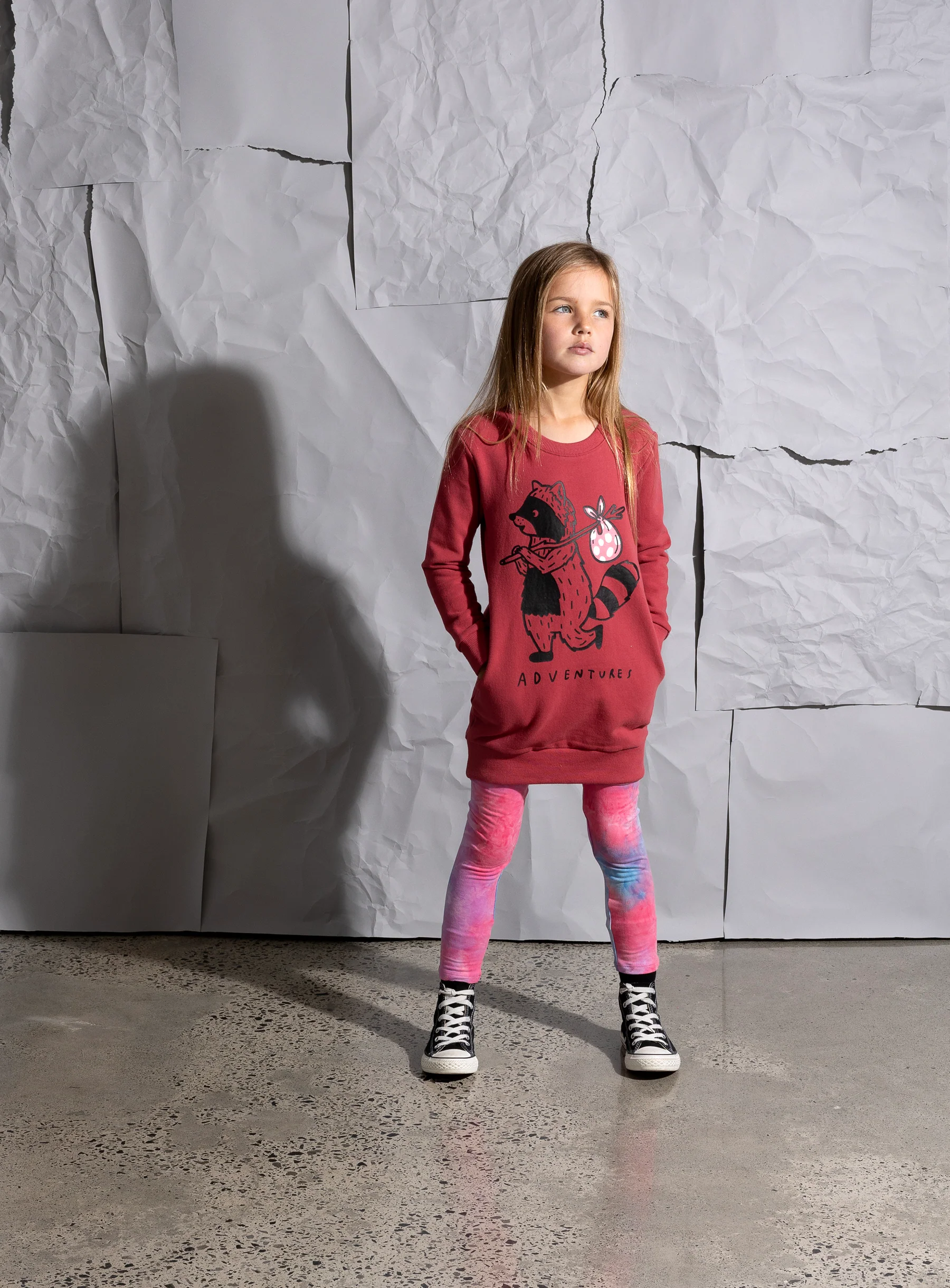 Minti Wandering Raccoon Furry Dress - Crimson - Image 2