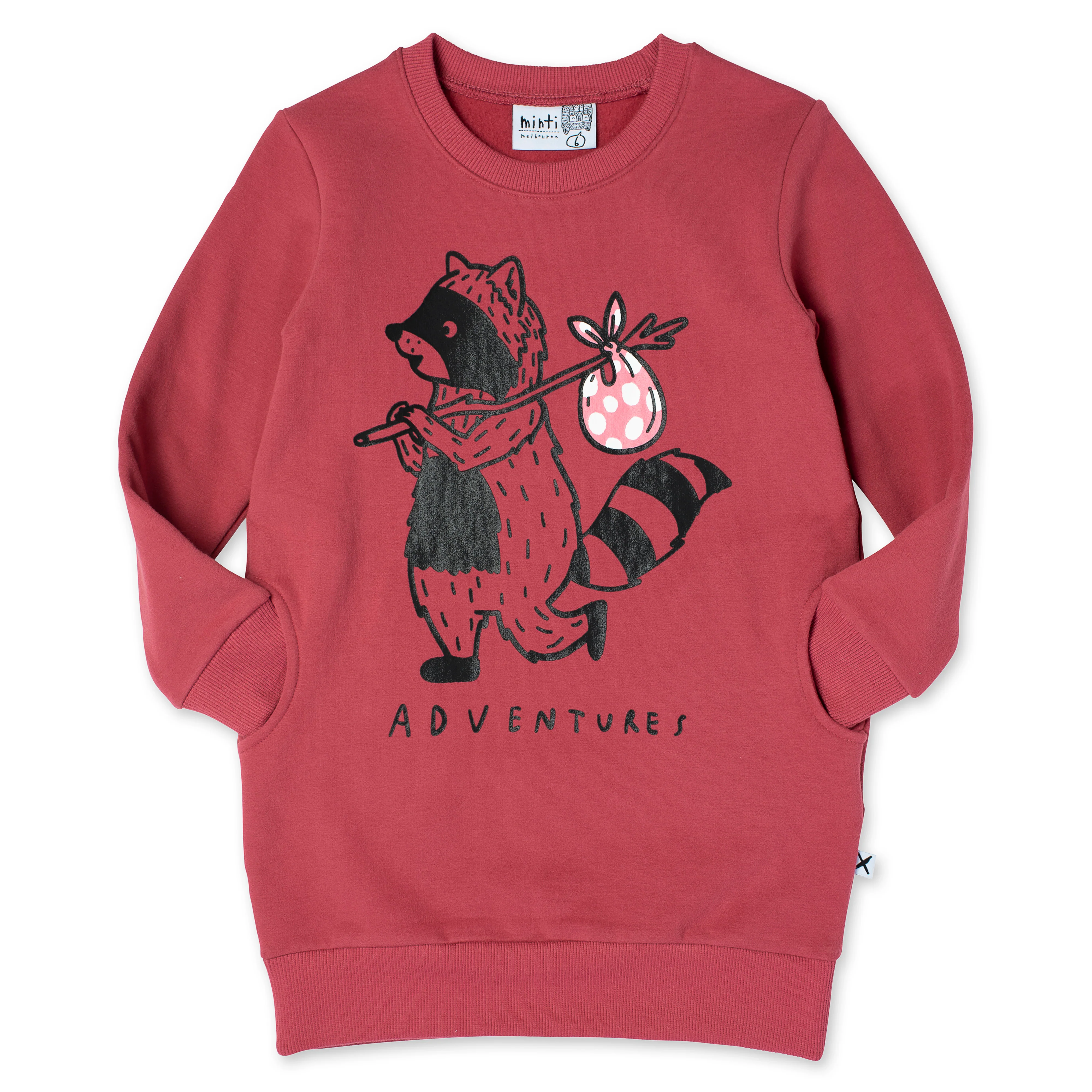 Minti Wandering Raccoon Furry Dress - Crimson - Image 5