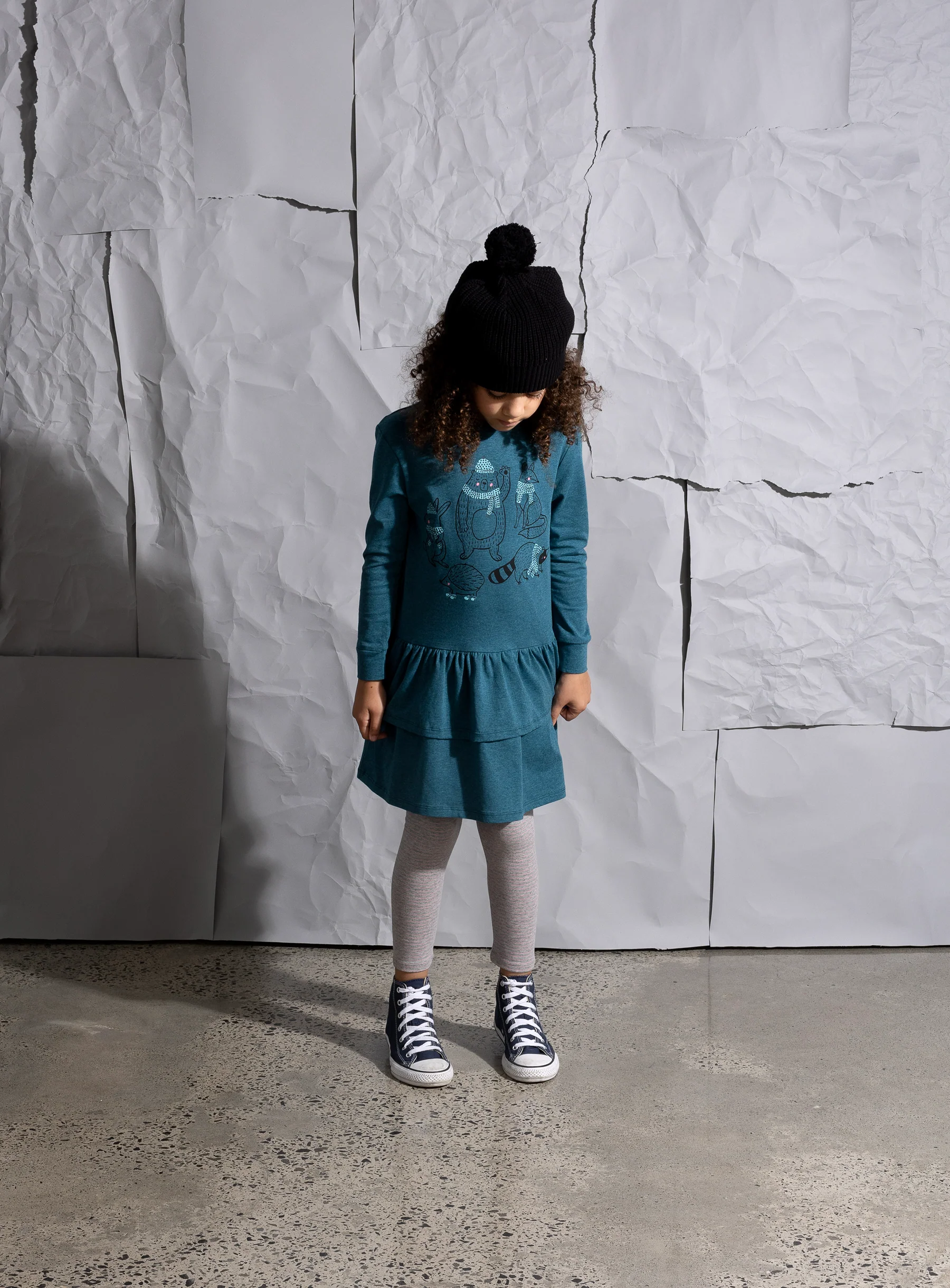 Minti Warm Forest Friends Dress - Teal Marle - Image 2