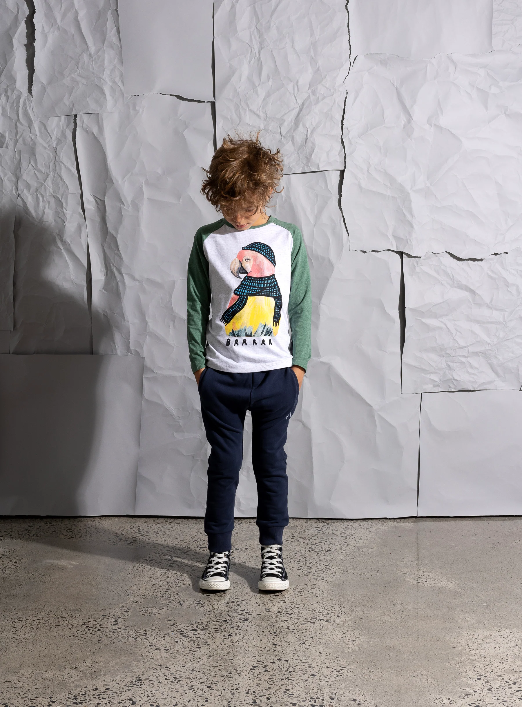 Minti Warm Parrot Tee - White Marle/Forest Marle - Image 2