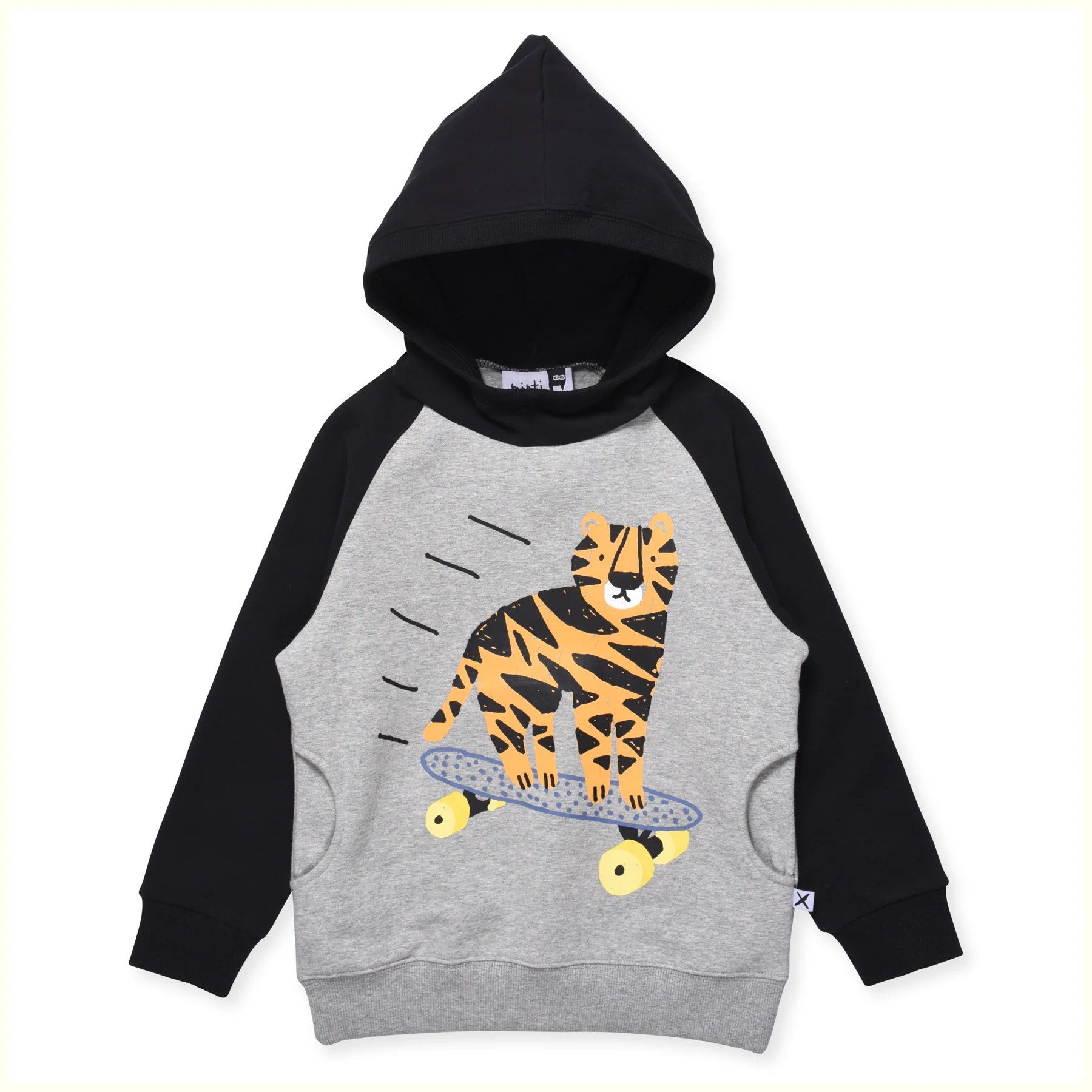Minti Rolling Tiger Furry Hood - Grey Marle/Black