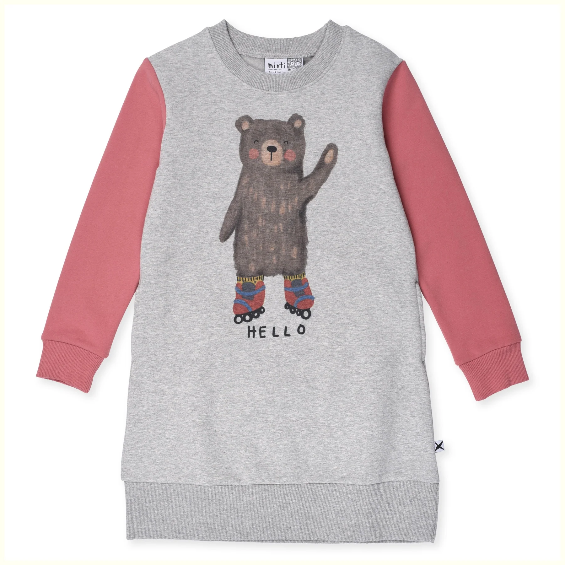 Minti Hi Bye Bears Furry Dress - Grey Marle/Rose