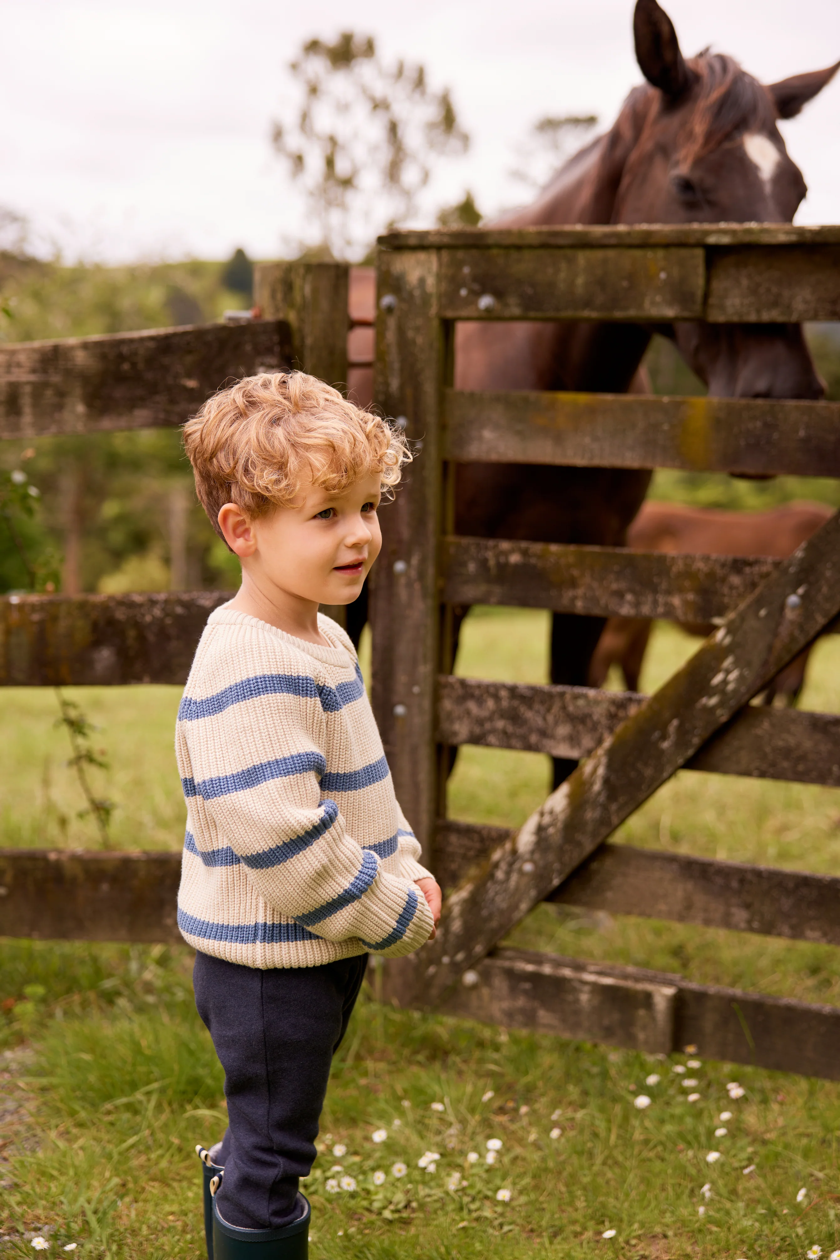 Nature Baby Billy Jumper - Oatmeal Marl/Sky Blue Stripe - Image 2