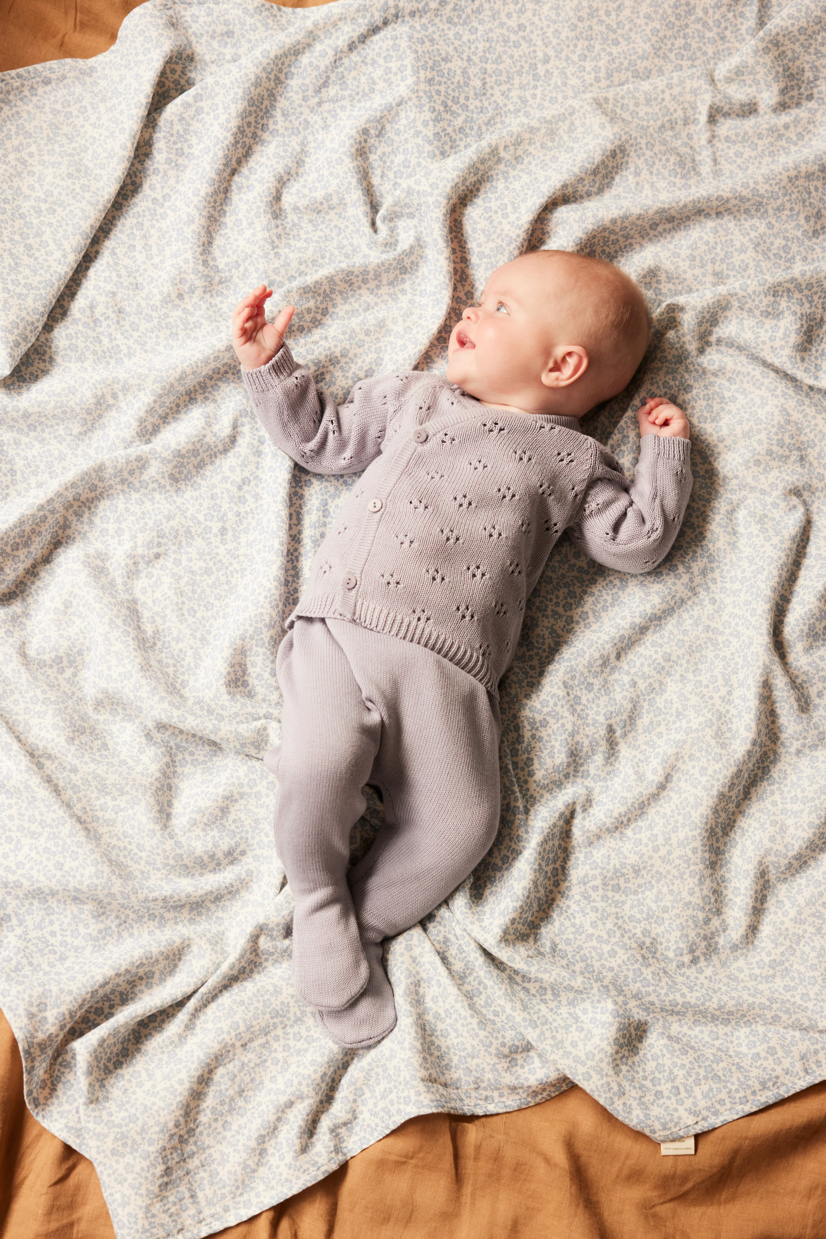 Nature Baby Cotton Knit Footed Romper - Lilac - Image 2