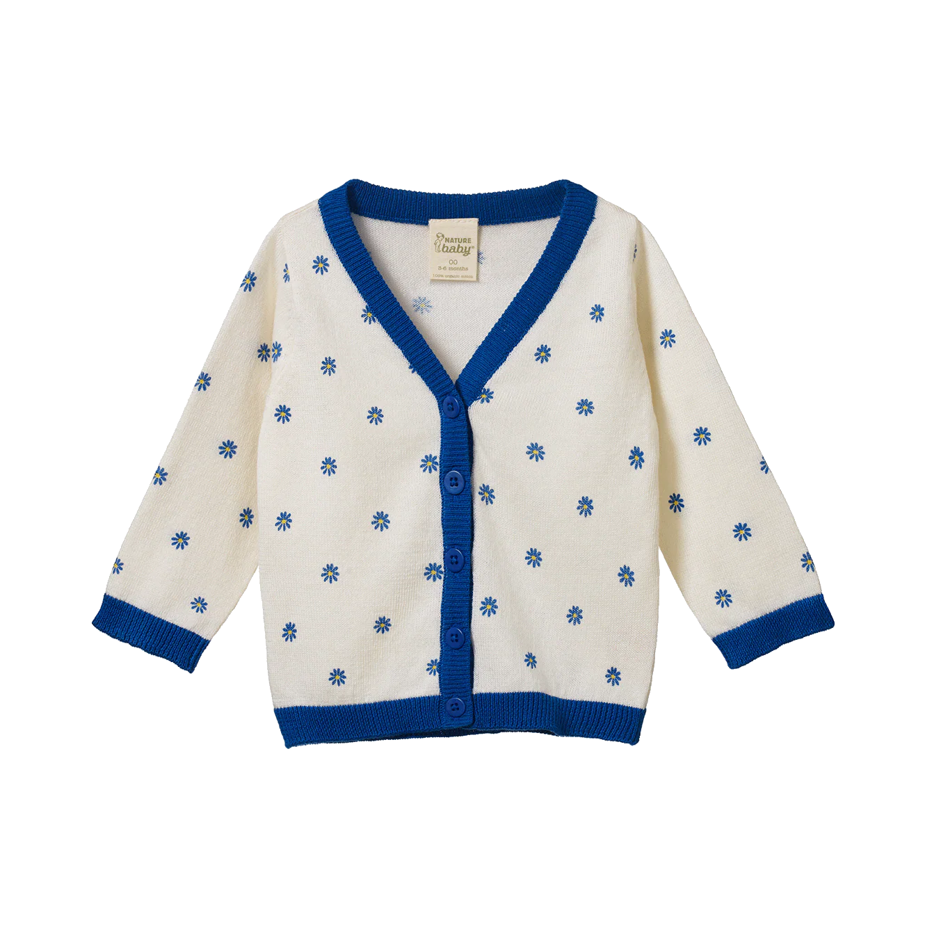 Light Cotton Knit Cardigan - Daisy Daze Blue Print