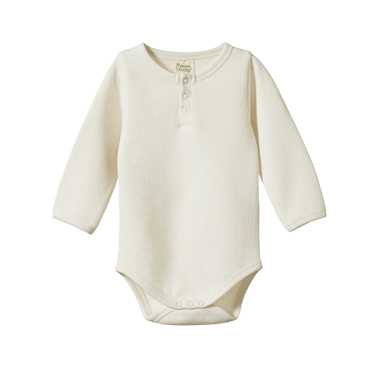 Nature Baby Long Sleeve Henley Waffle Bodysuit - Natural