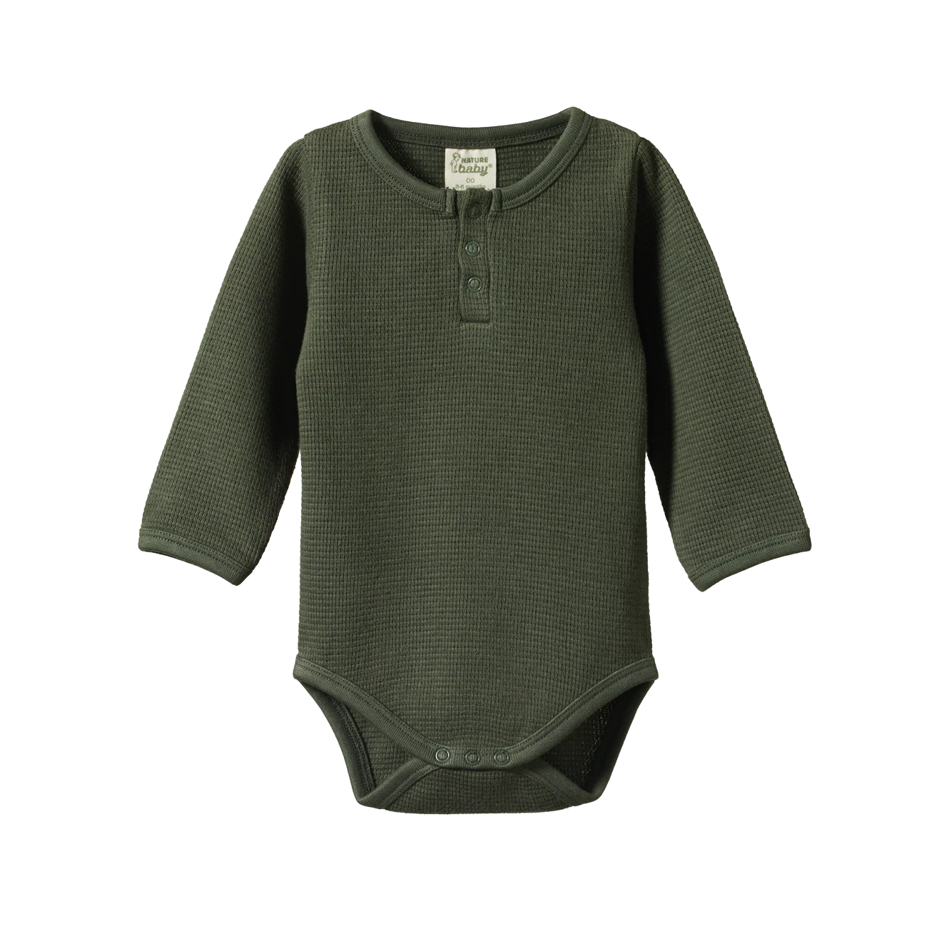 Nature Baby Long Sleeve Henley Waffle Bodysuit - Thyme