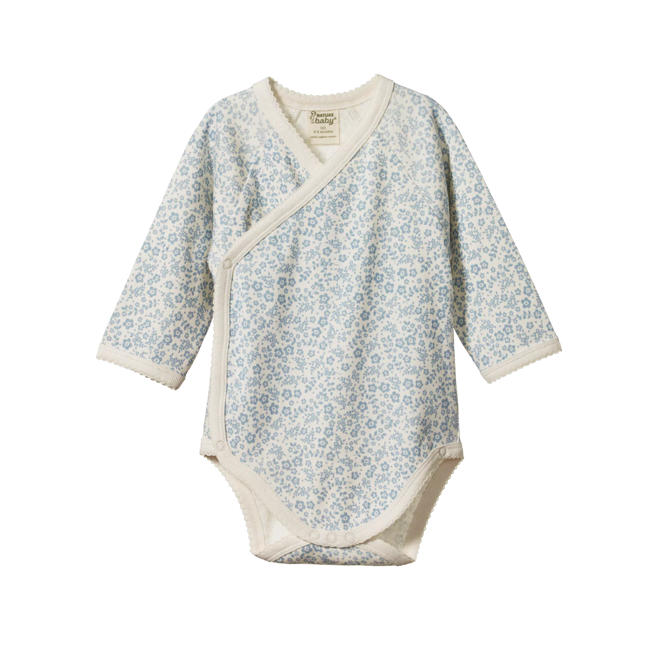 Nature Baby Long Sleeve Kimono Bodysuit - Daisy Belle Blue Print