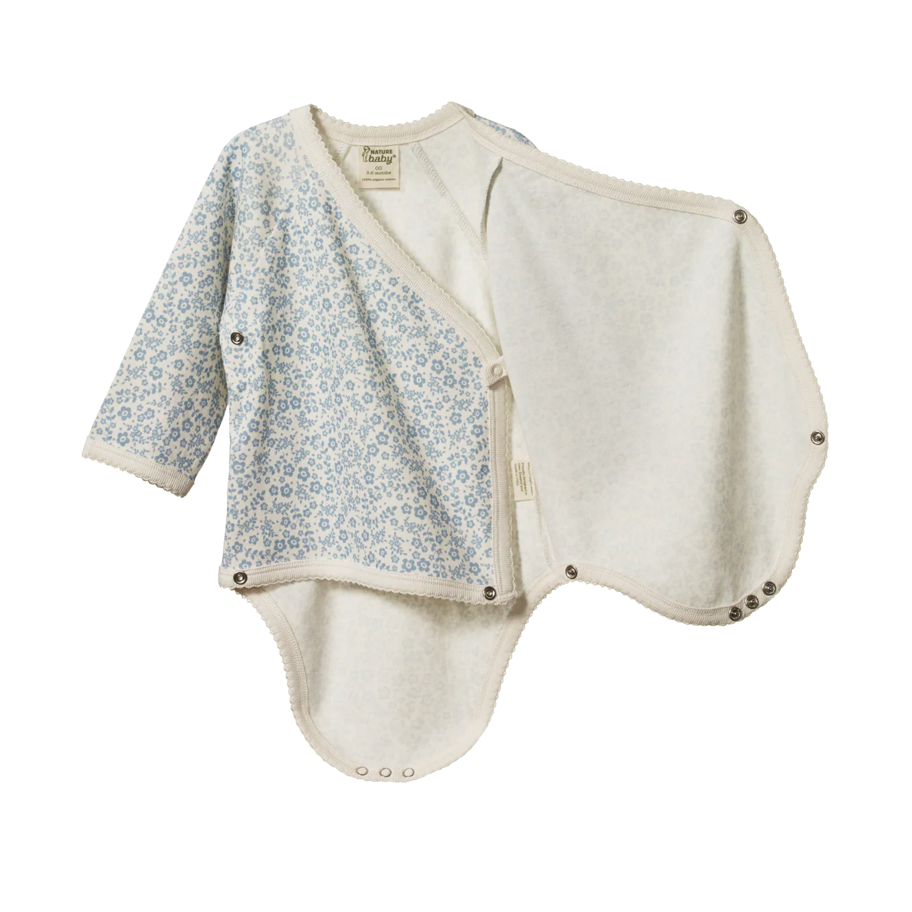 Nature Baby Long Sleeve Kimono Bodysuit - Daisy Belle Blue Print - Image 2