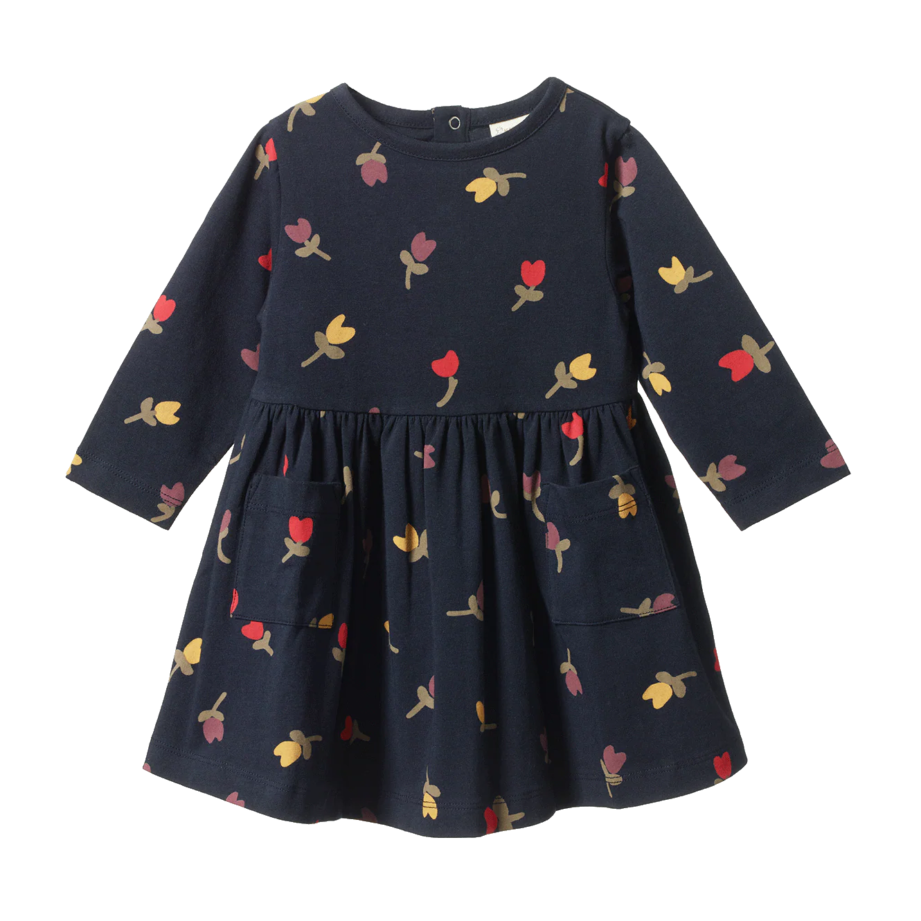Long Sleeve Twirl Dress - Navy Tulip Print