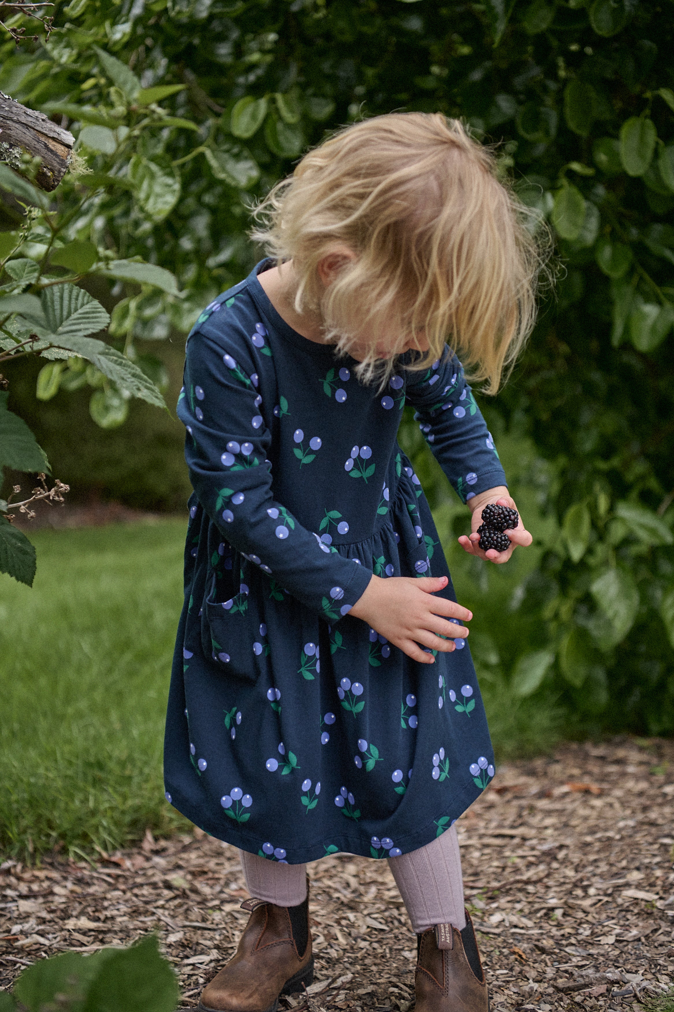 Long Sleeve Twirl Dress - Winter Berry Navy Print - Image 4