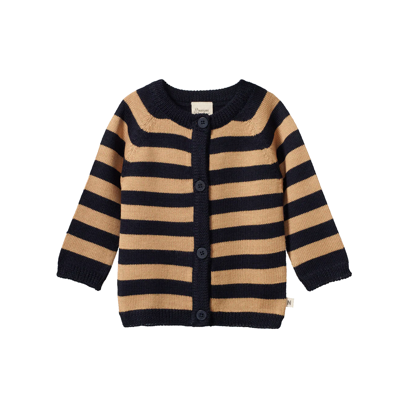 Merino Knit Cardigan - Navy/Caramel Stripe