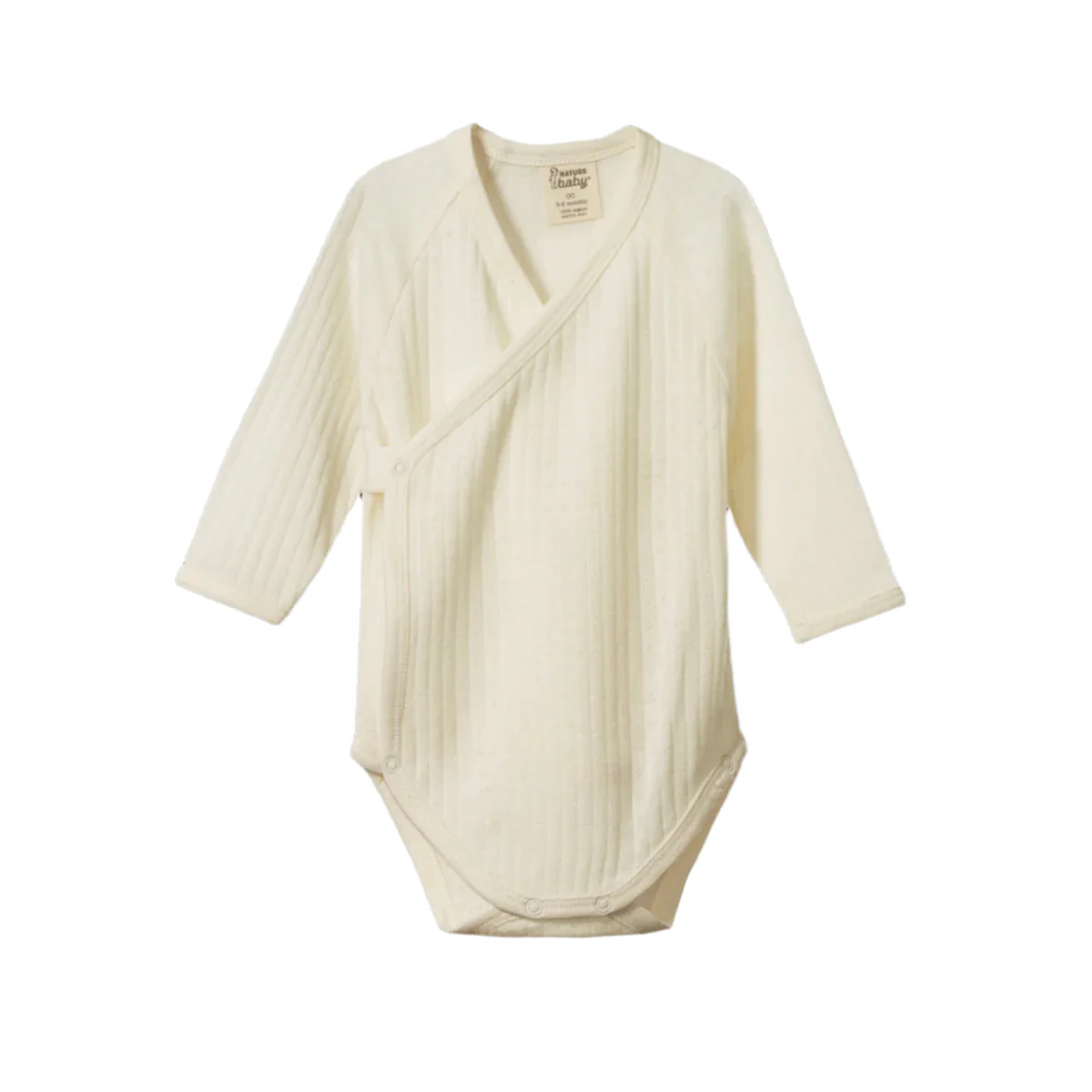 Merino Wool Long Sleeve Kimono Bodysuit Pointelle - Natural