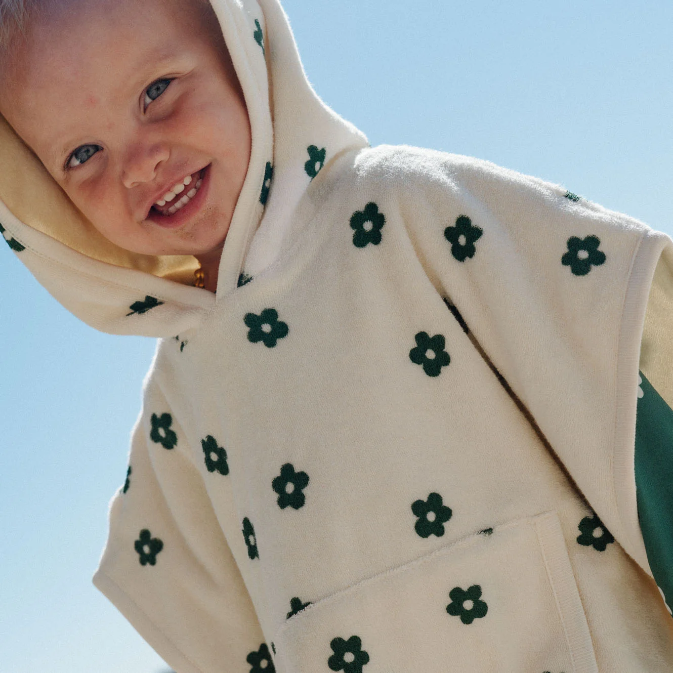 Org Cotton Poncho Towel - Flora Natural Print - Image 4