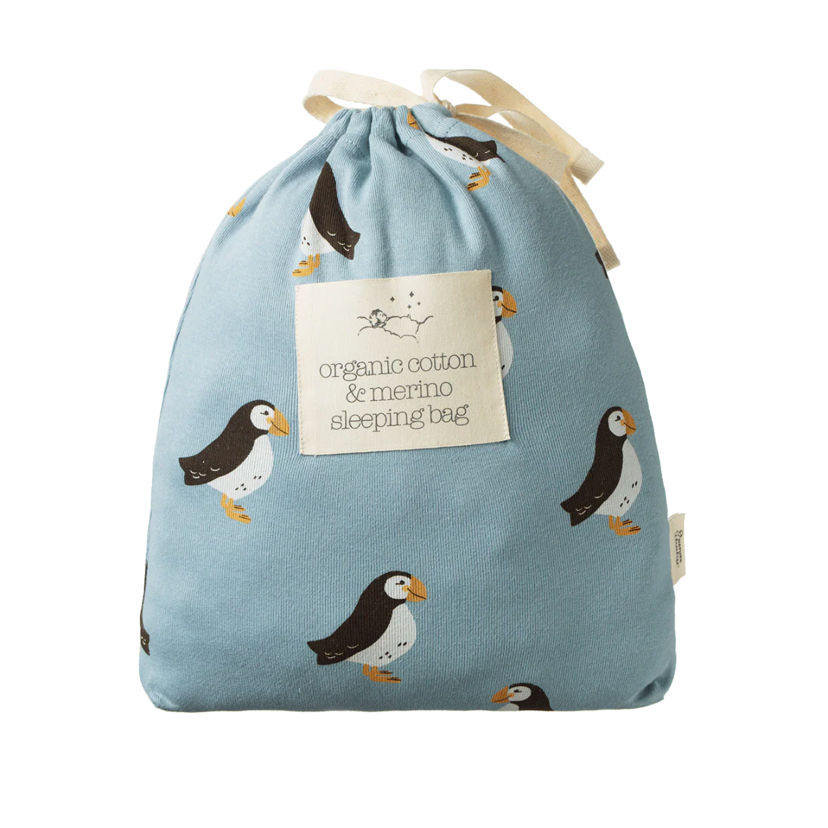 Organic Cotton & Merino Sleeping Bag - Puffin Print - Image 2