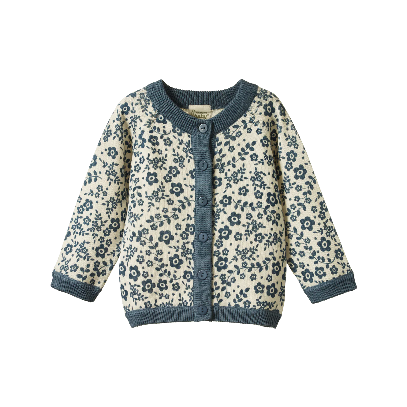Nature Baby Piper Cardigan - Large Daisy Belle Blue Print