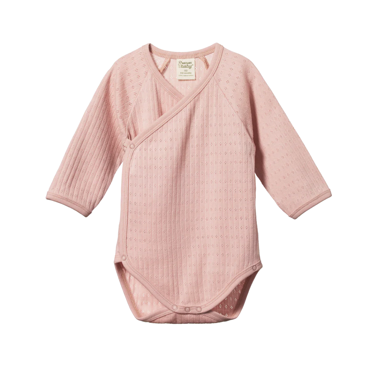 Nature Baby Long Sleeve Kimono Bodysuit Pointelle - Rose Bud