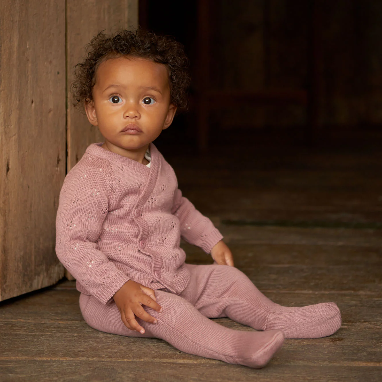 Nature Baby Footed Rompers Cotton Knit - Woodrose - Image 3