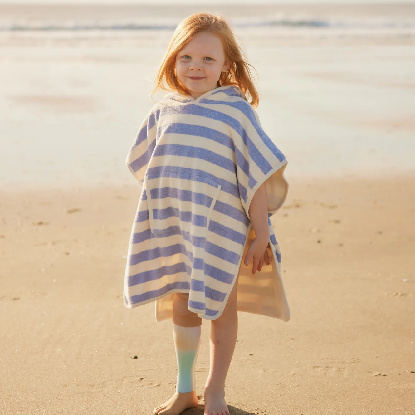 Nature Baby Organic Cotton Poncho Towel - Bold Dusky Stripe - Image 2
