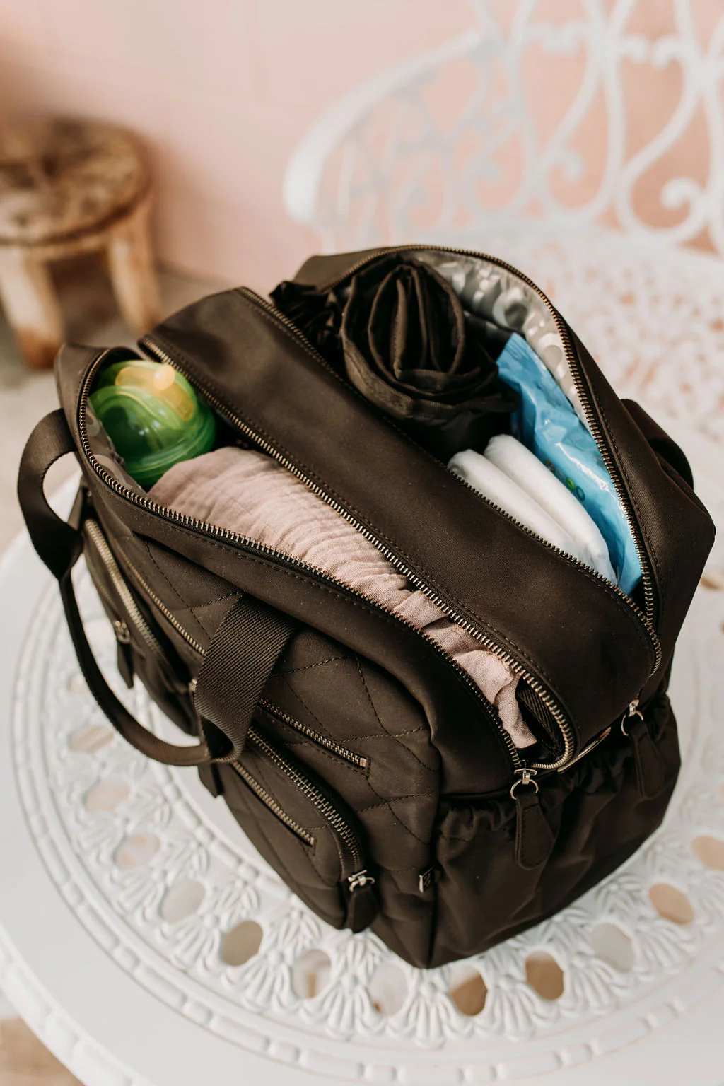 Carry All Nappy Bag - Black Diamond Quilt - Image 7