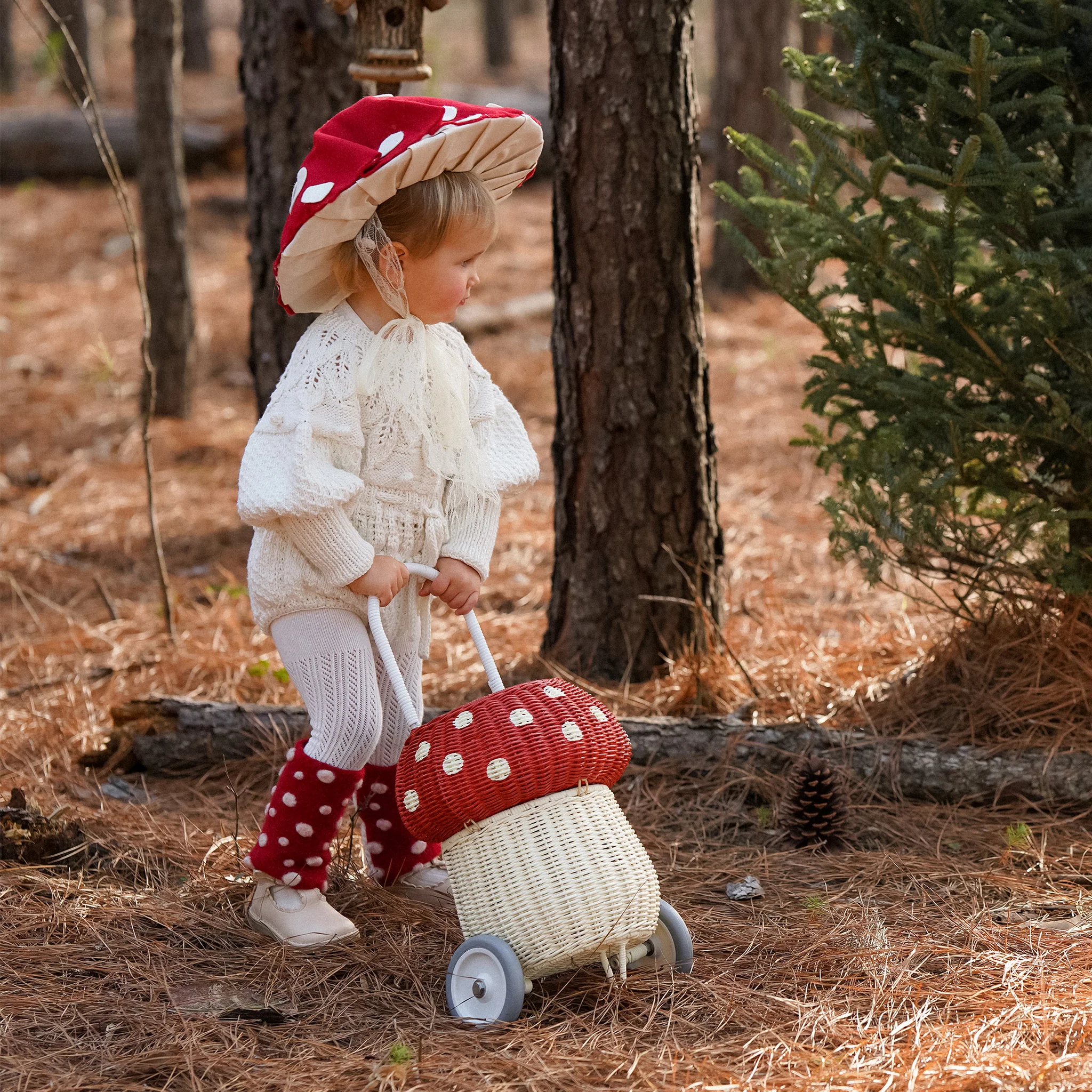 Rattan Mushroom Luggy - Red & White - Image 2
