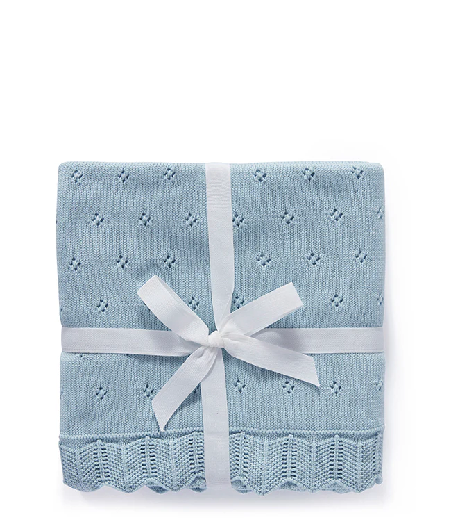Pointelle Baby Blanket - Baby Blue - Image 5