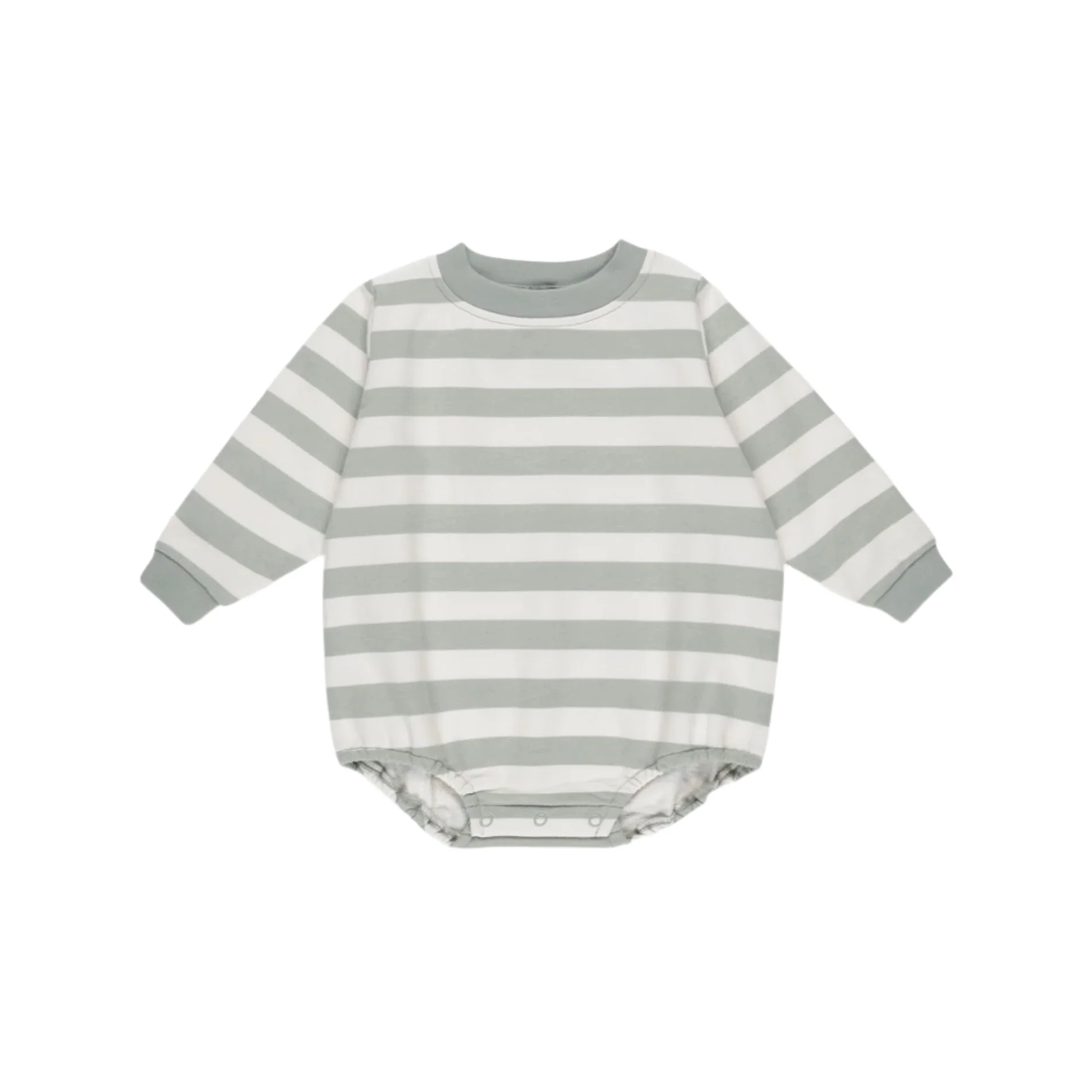 Crewneck Bubble Romper - Sage Stripe