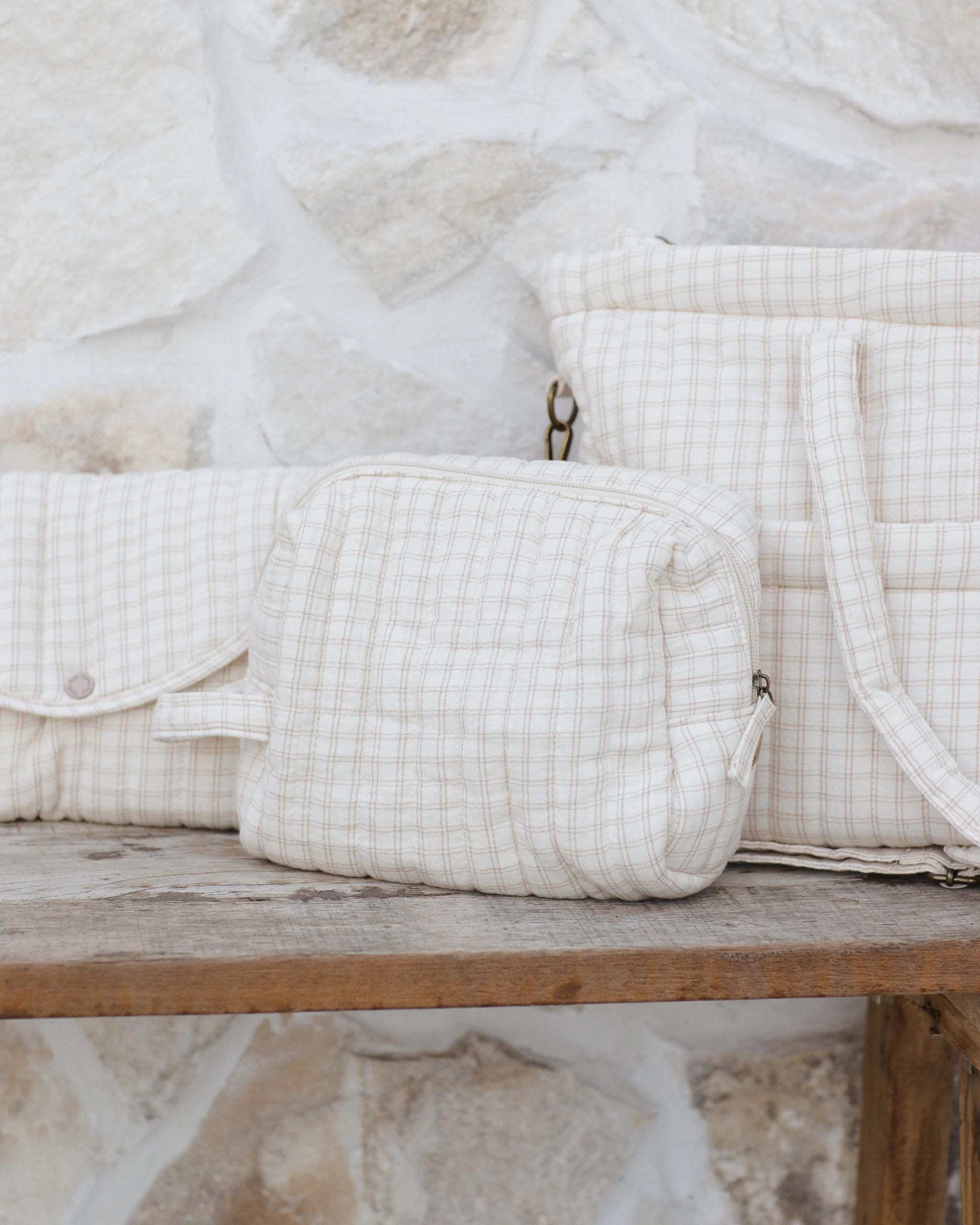 Diaper Bag + Changing Pad Set - Oat Check - Image 3