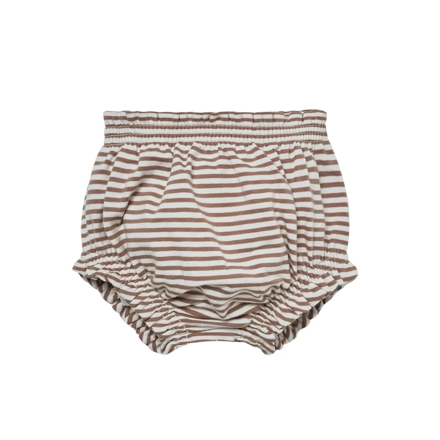 Quincy Mae Gathered Bloomer - Cocoa Stripe