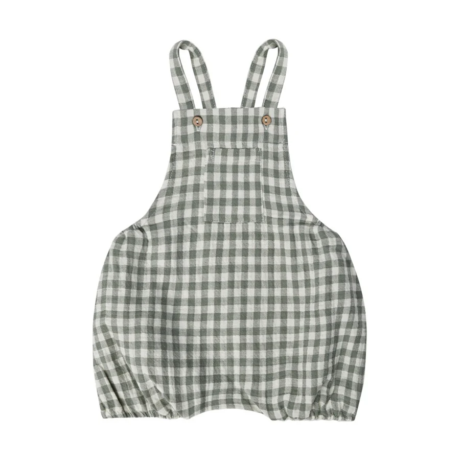 Quincy Mae Hayes Romper | Sea Green Gingham
