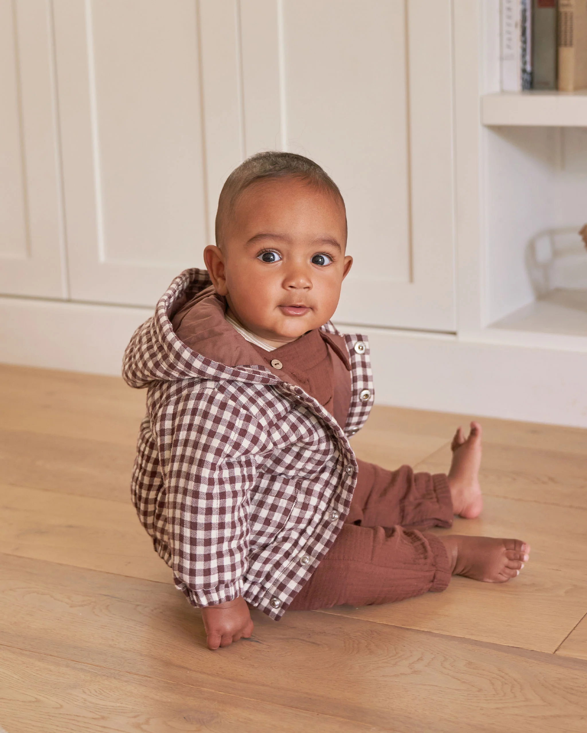 Hooded Woven Jacket - Plum Gingham - Image 4