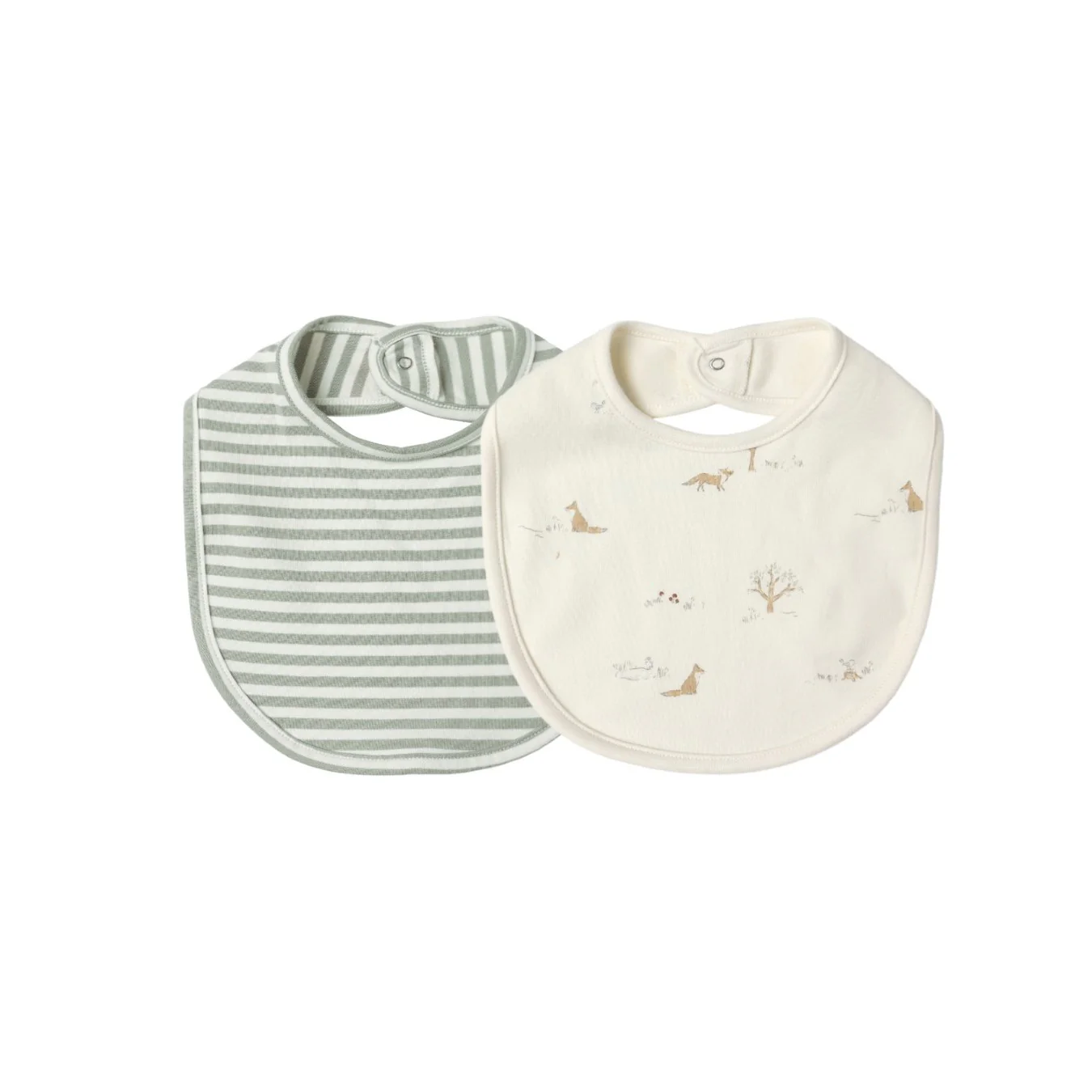 Jersey Snap Bib, 2 Pack - Fox Land, Fern Stripe