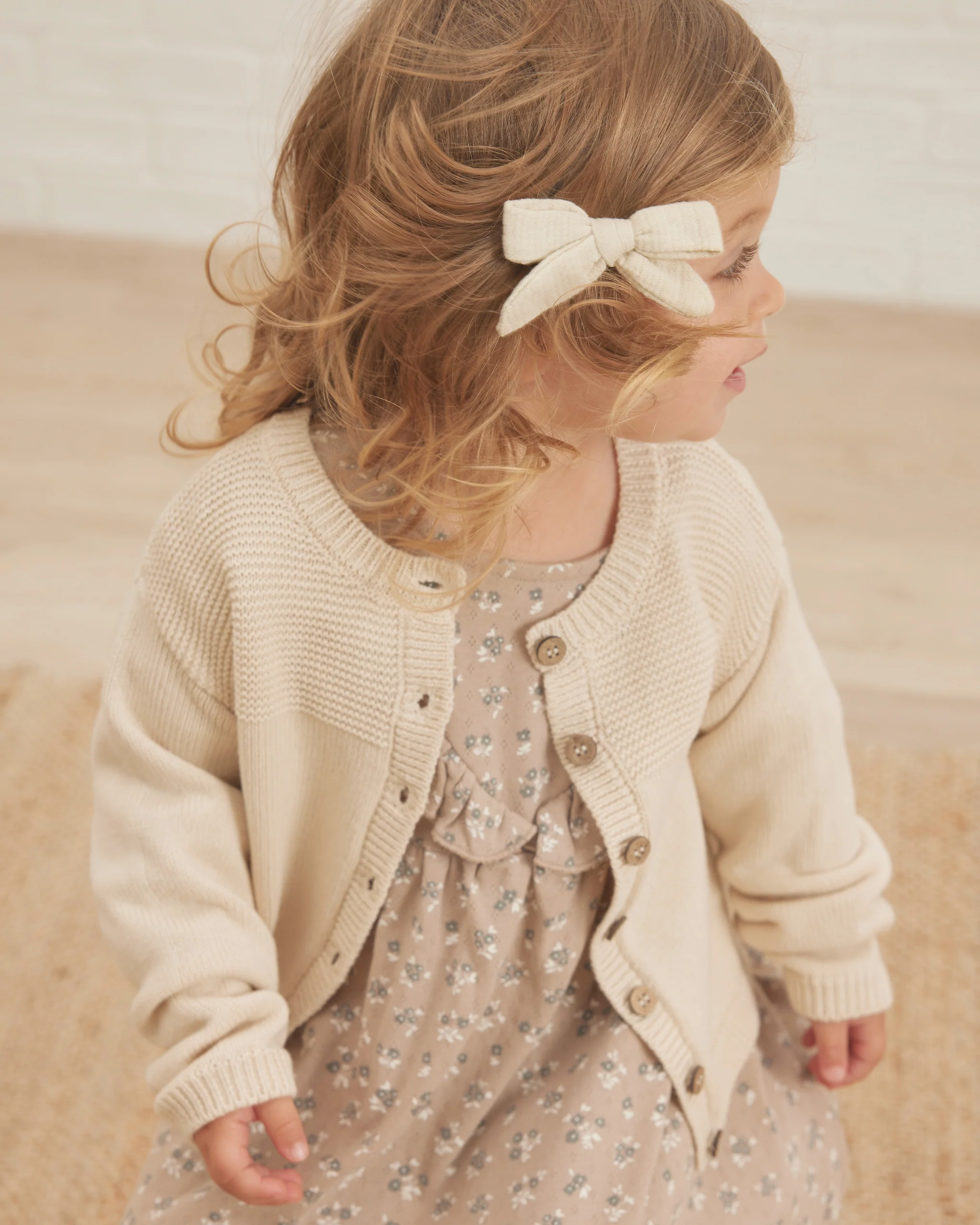 Quincy Mae Long Sleeve Ruffle V Dress - Truffle Floral - Image 3