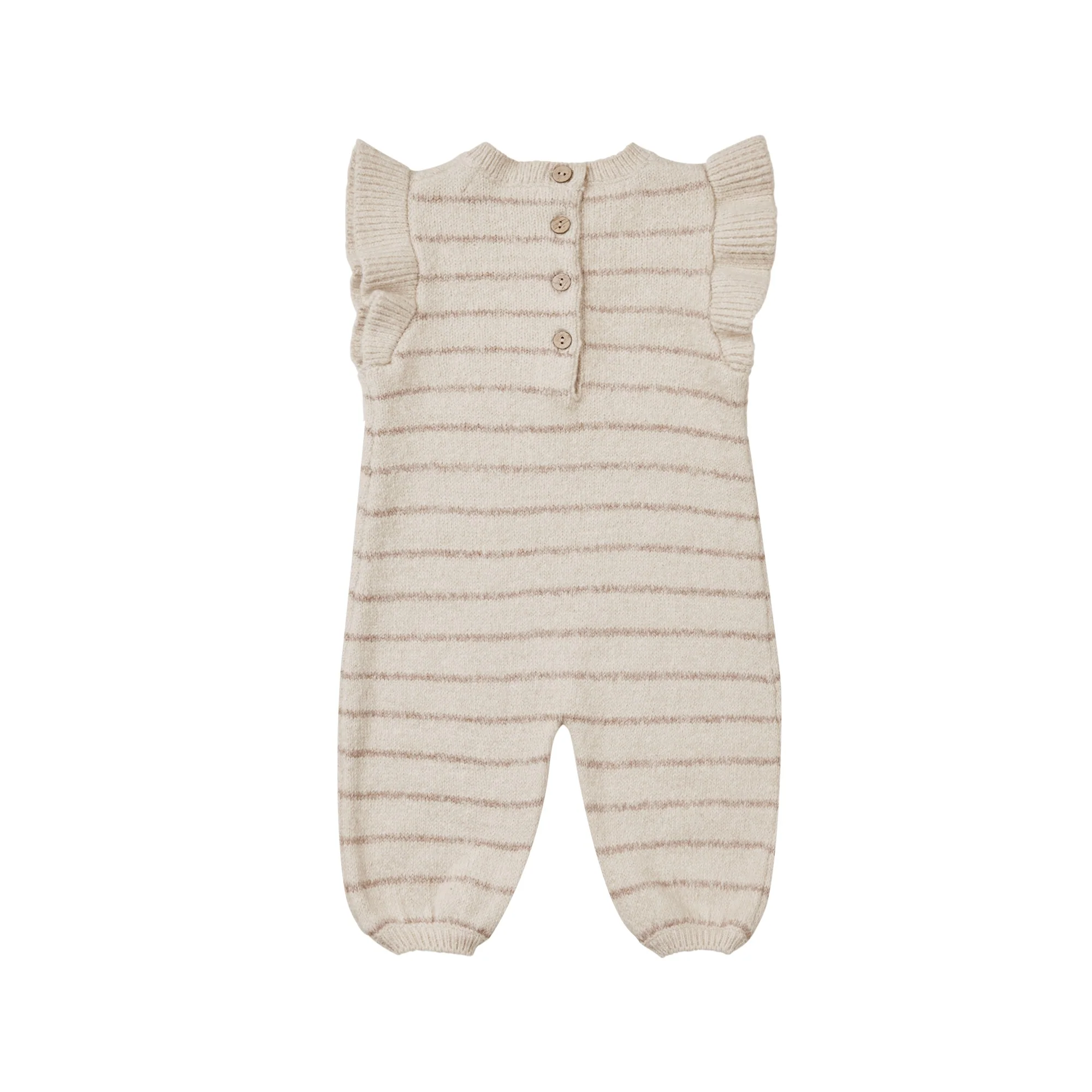 Quincy Mae Mira Knit Romper - Heathered Oat Stripe - Image 2