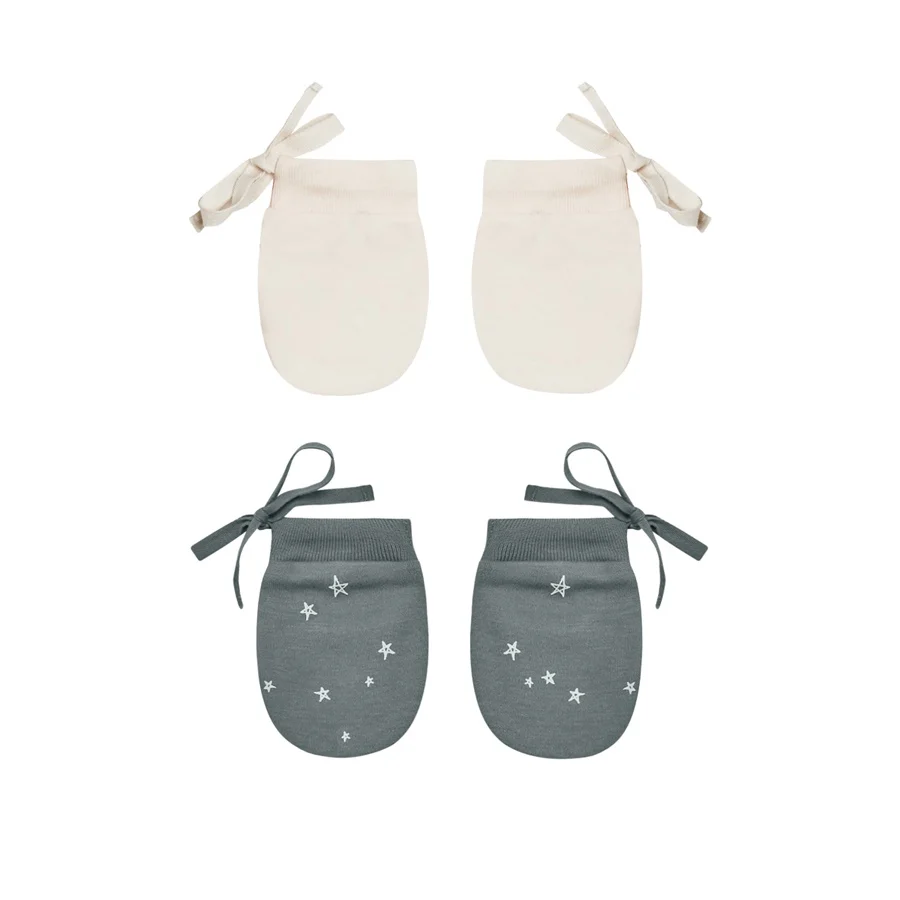 Quincy Mae No Scratch Mittens Set - Stars - Ivory