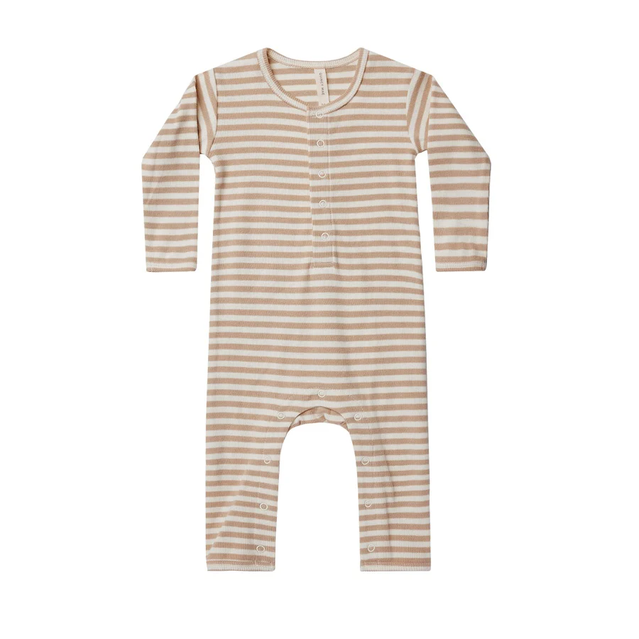 Quincy Mae Ribbed Baby Jumpsuit | Latte Stripe