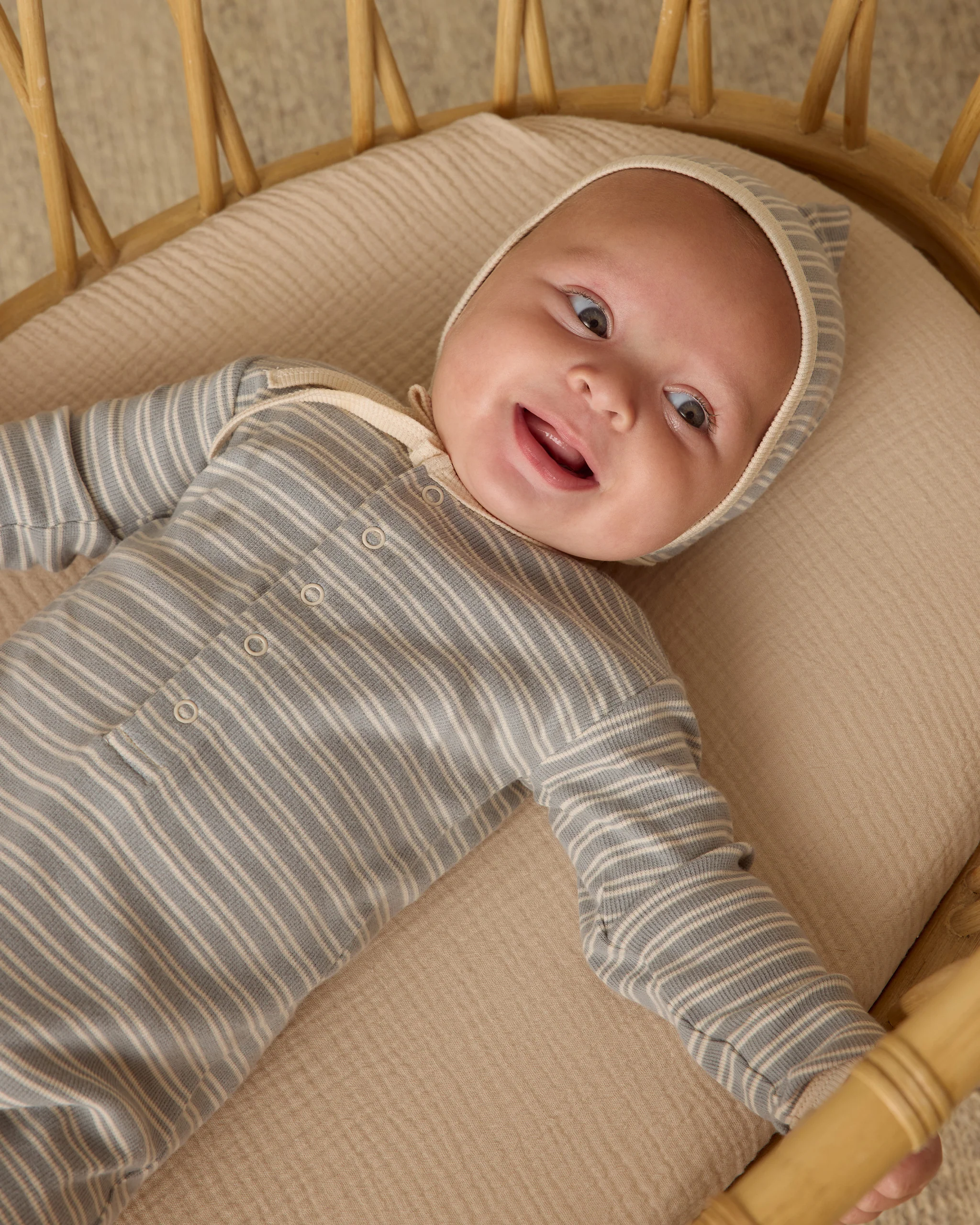 Ribbed Baby Jumpsuit - Steel Blue Micro Stripe - Image 3