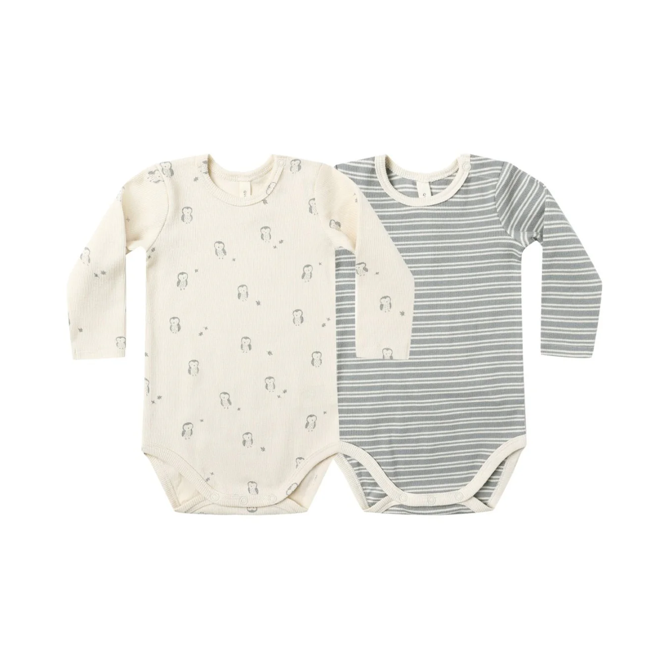 Ribbed Bodysuit, 2 Pack - Steel Blue Micro Stripe, Owls