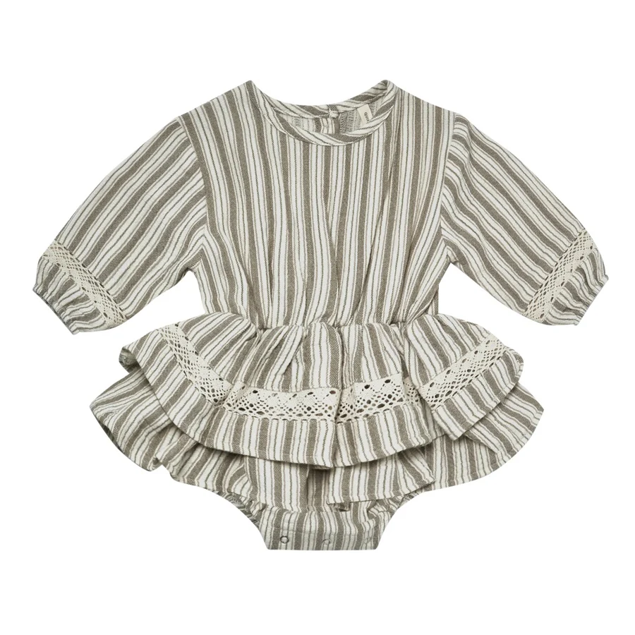 Quincy Mae Rosie Romper - Fern Stripe